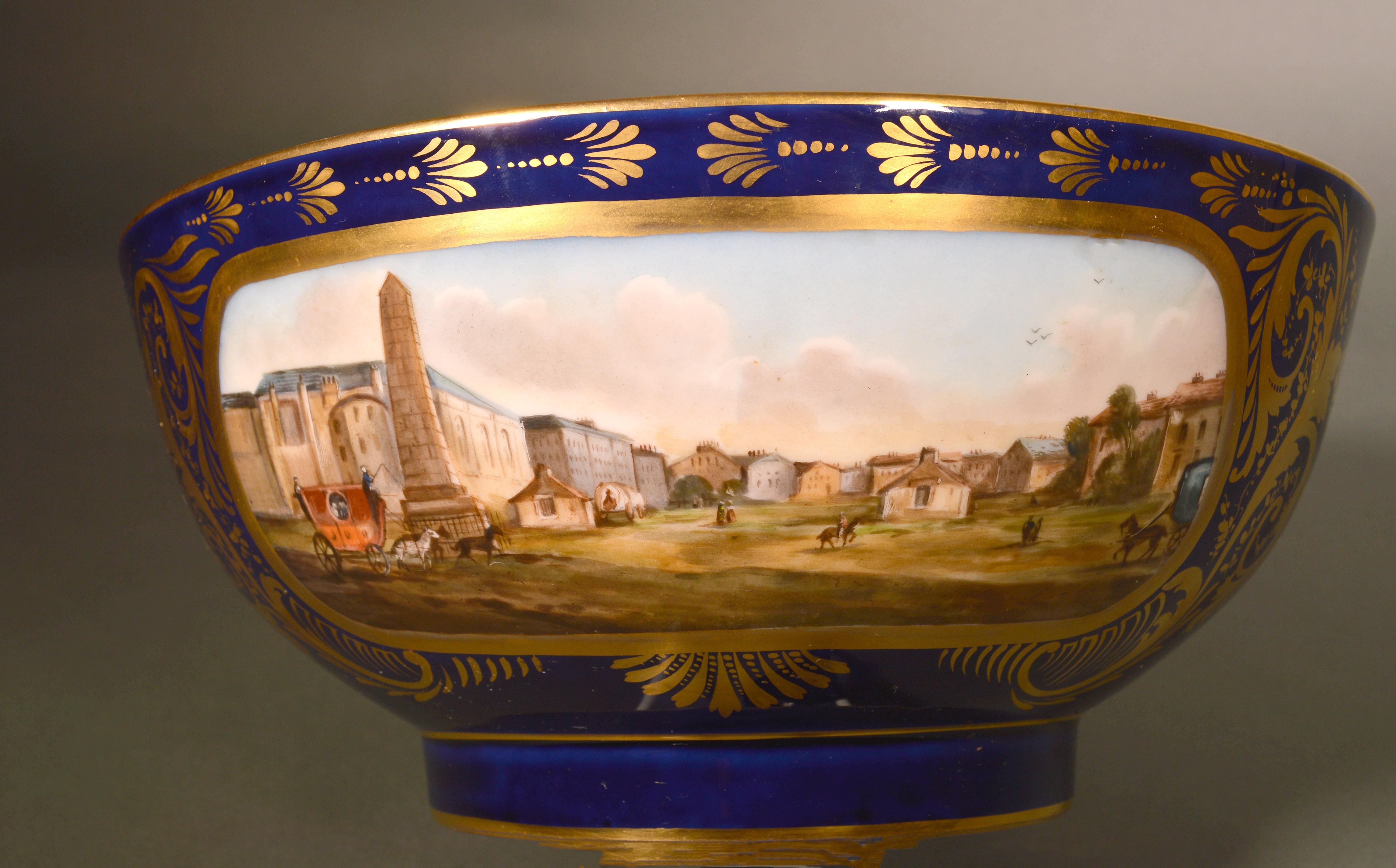 Paris Porcelain Mazarine Blue-Ground Punch Bowl For Sale 12