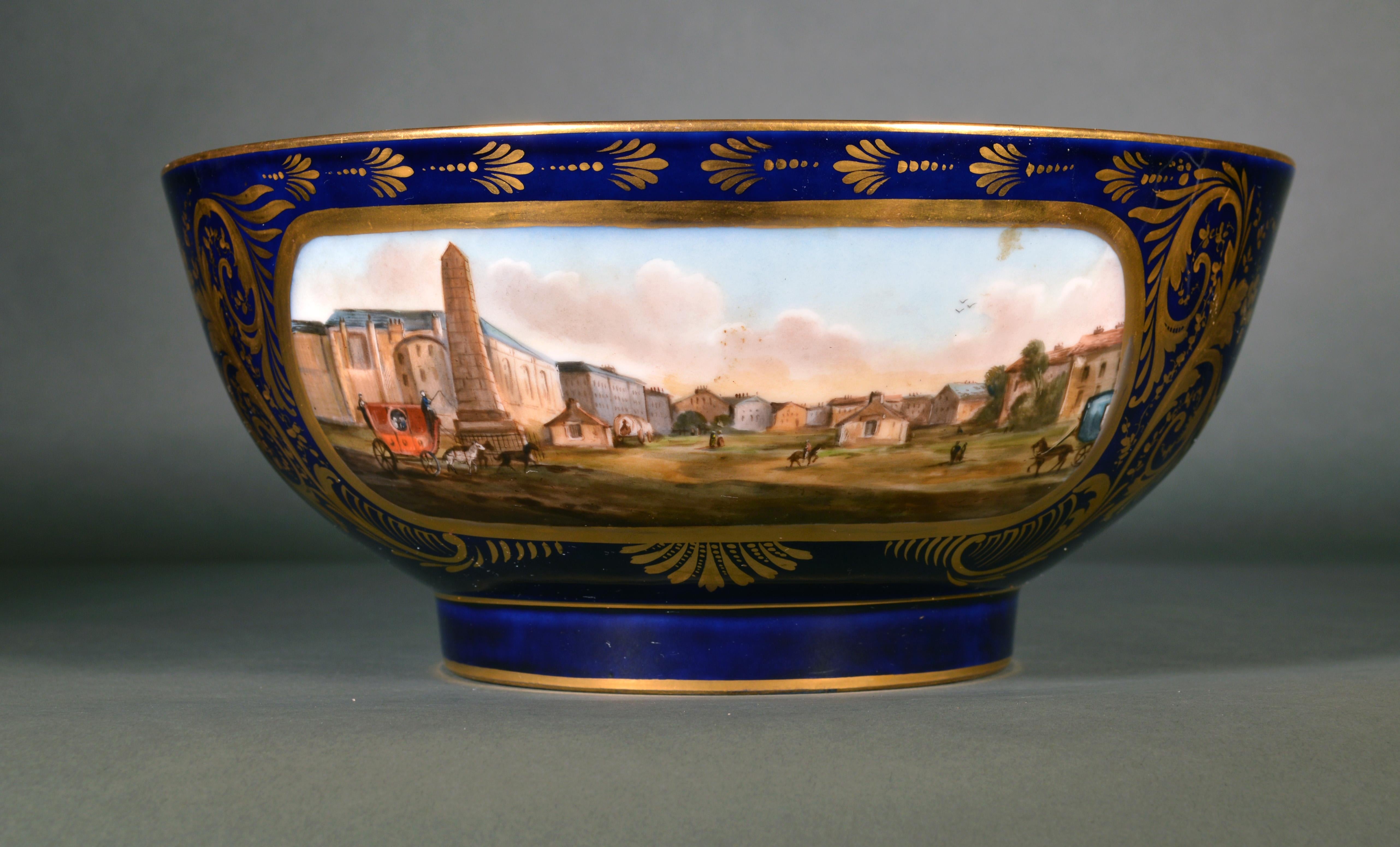 19th Century Paris Porcelain Mazarine Blue-Ground Punch Bowl For Sale