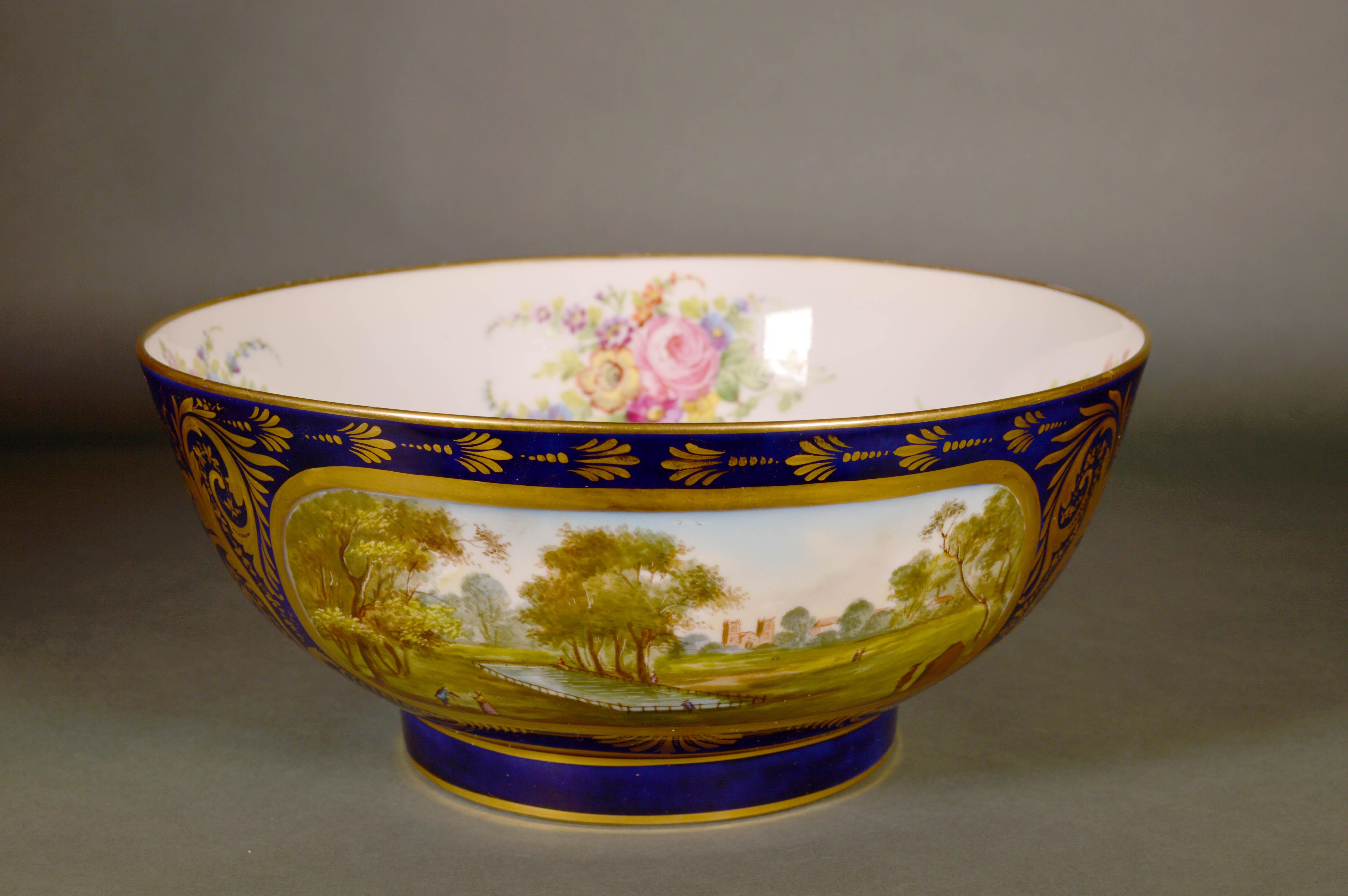 Paris Porcelain Mazarine Blue-Ground Punch Bowl For Sale 2