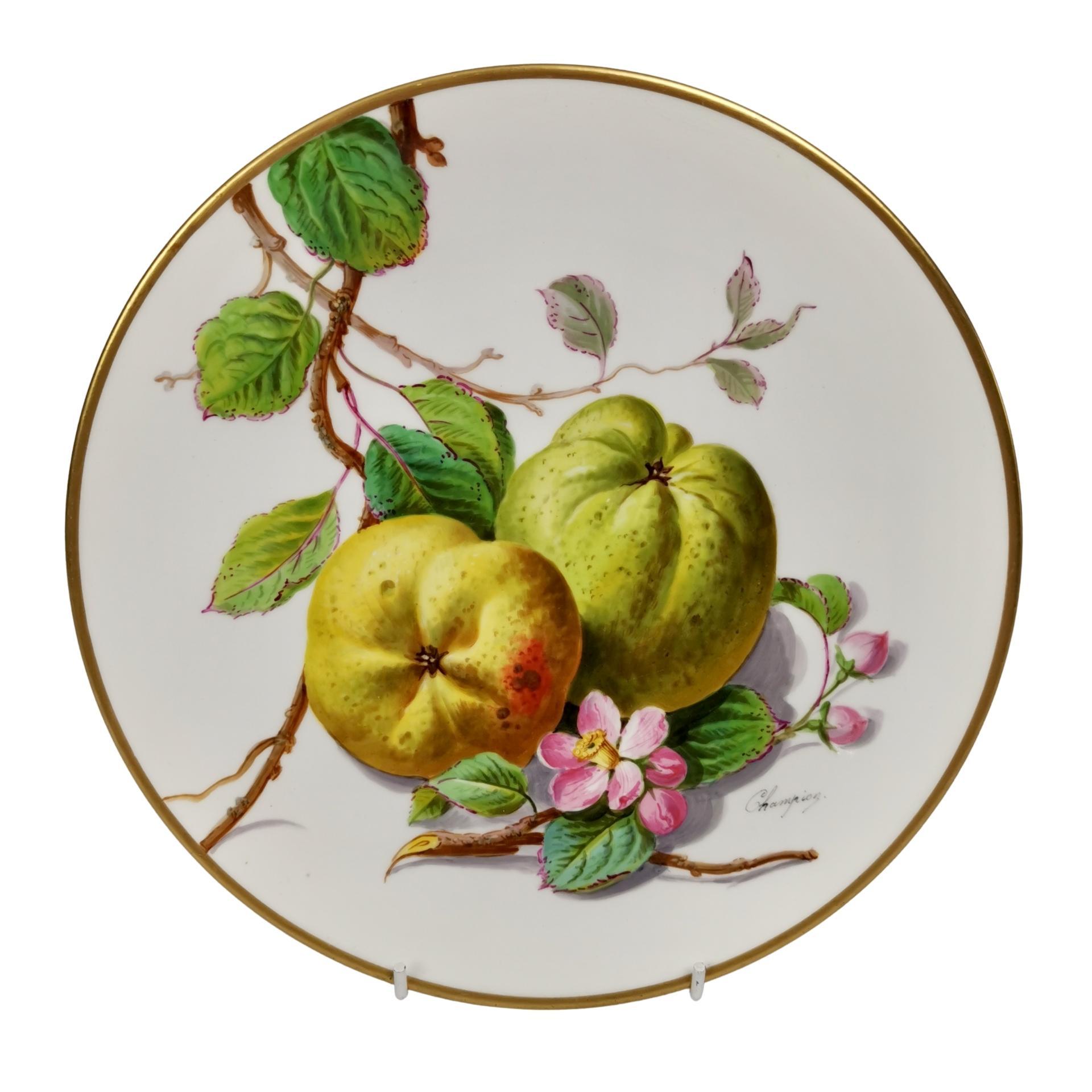 Empire Revival Paris Porcelain Pair of Cabinet Plates, Fruits by Champion for Hébert, ca 1890