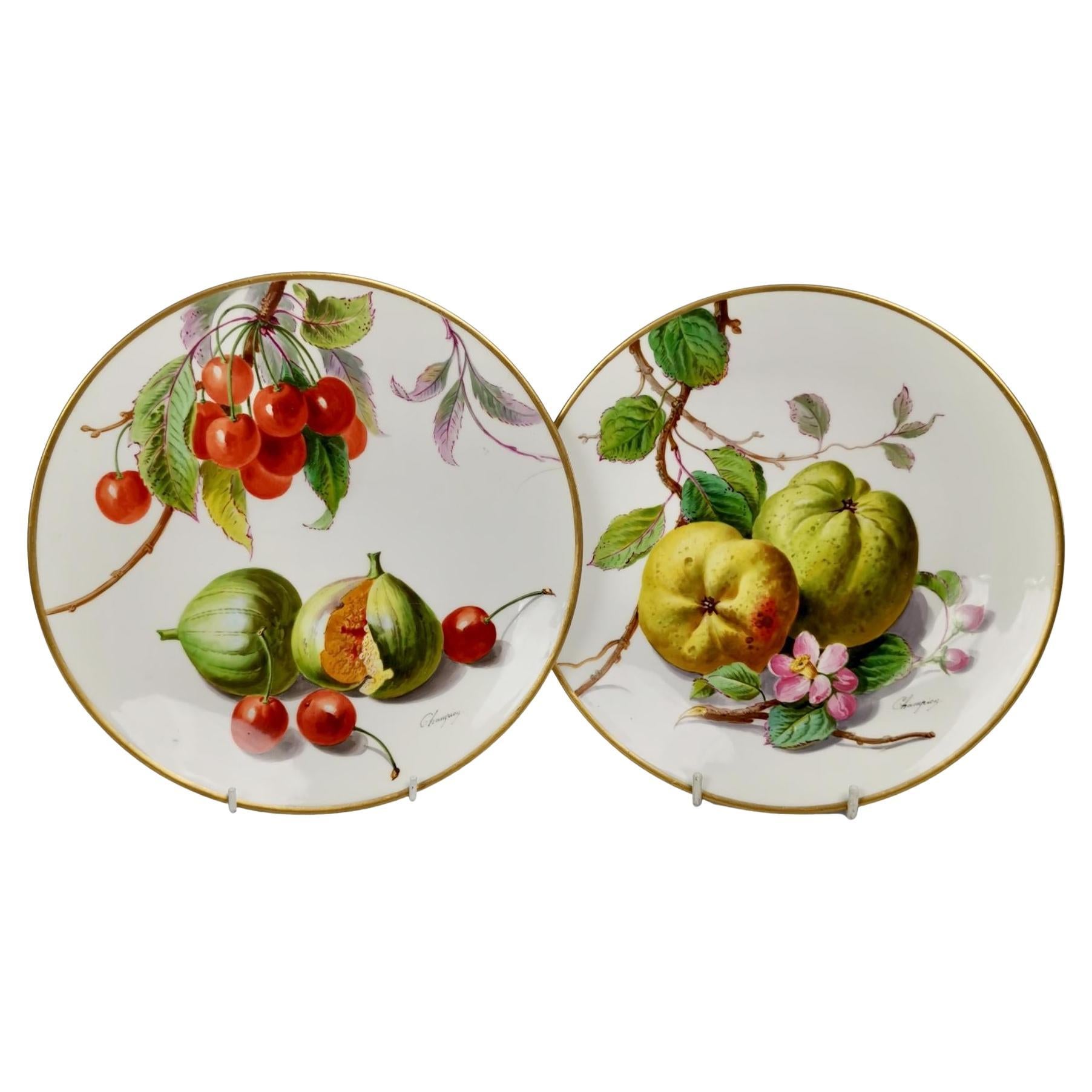 Paris Porcelain Pair of Cabinet Plates, Fruits by Champion for Hébert, ca 1890