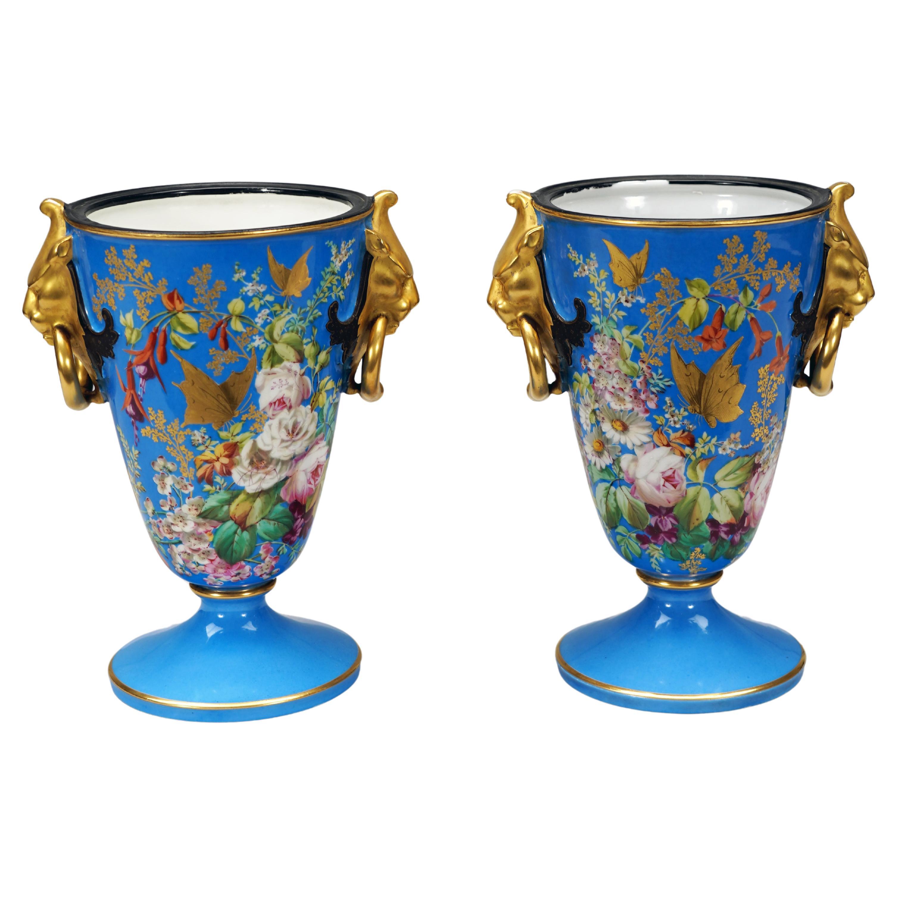 Paris Porcelain Pair of Vases "The Flowering", France, Circa 1880