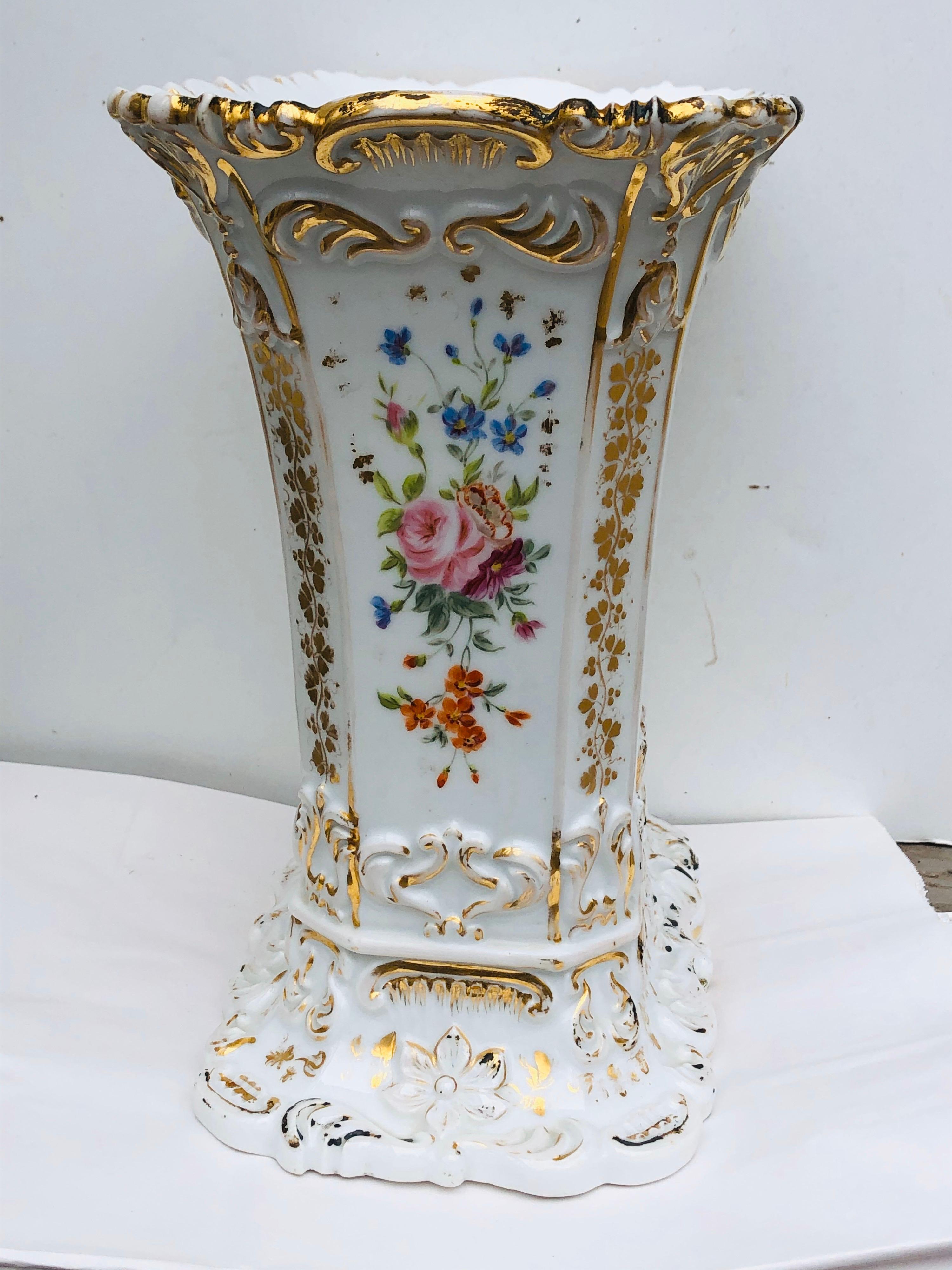 Belle Époque Large Paris Porcelain Rectangular Spill Vase For Sale