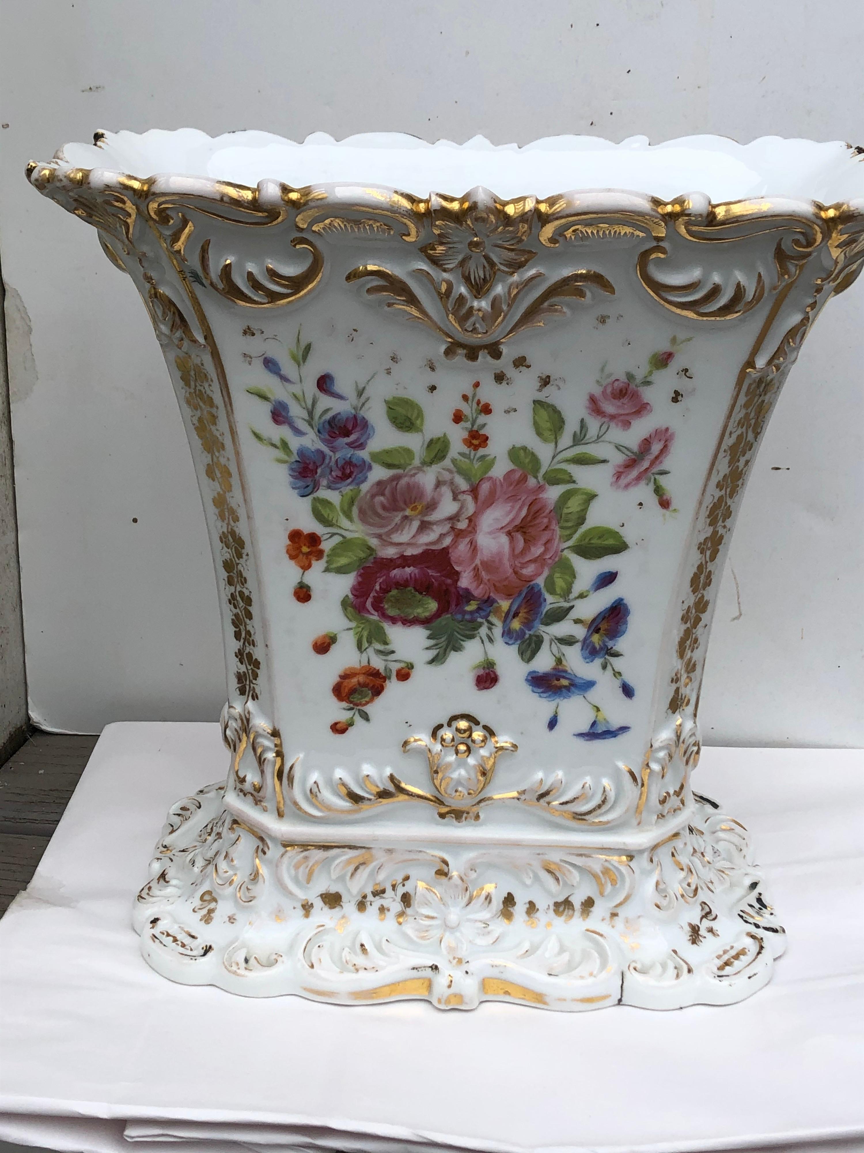 Late 19th Century Large Paris Porcelain Rectangular Spill Vase For Sale