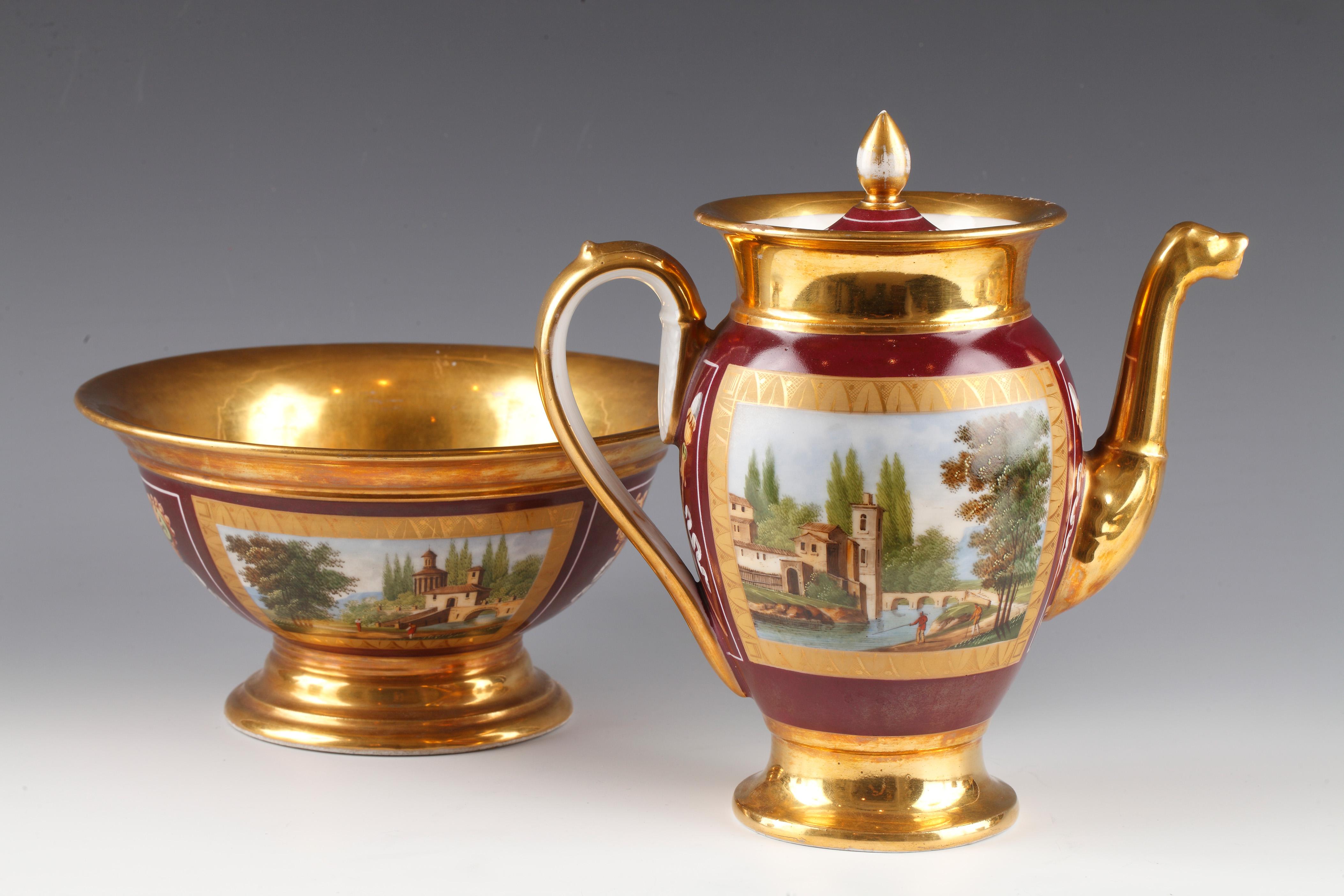 Restaurazione Servizio da tè in porcellana di Parigi in stile Restauration, Francia, circa 1880 in vendita