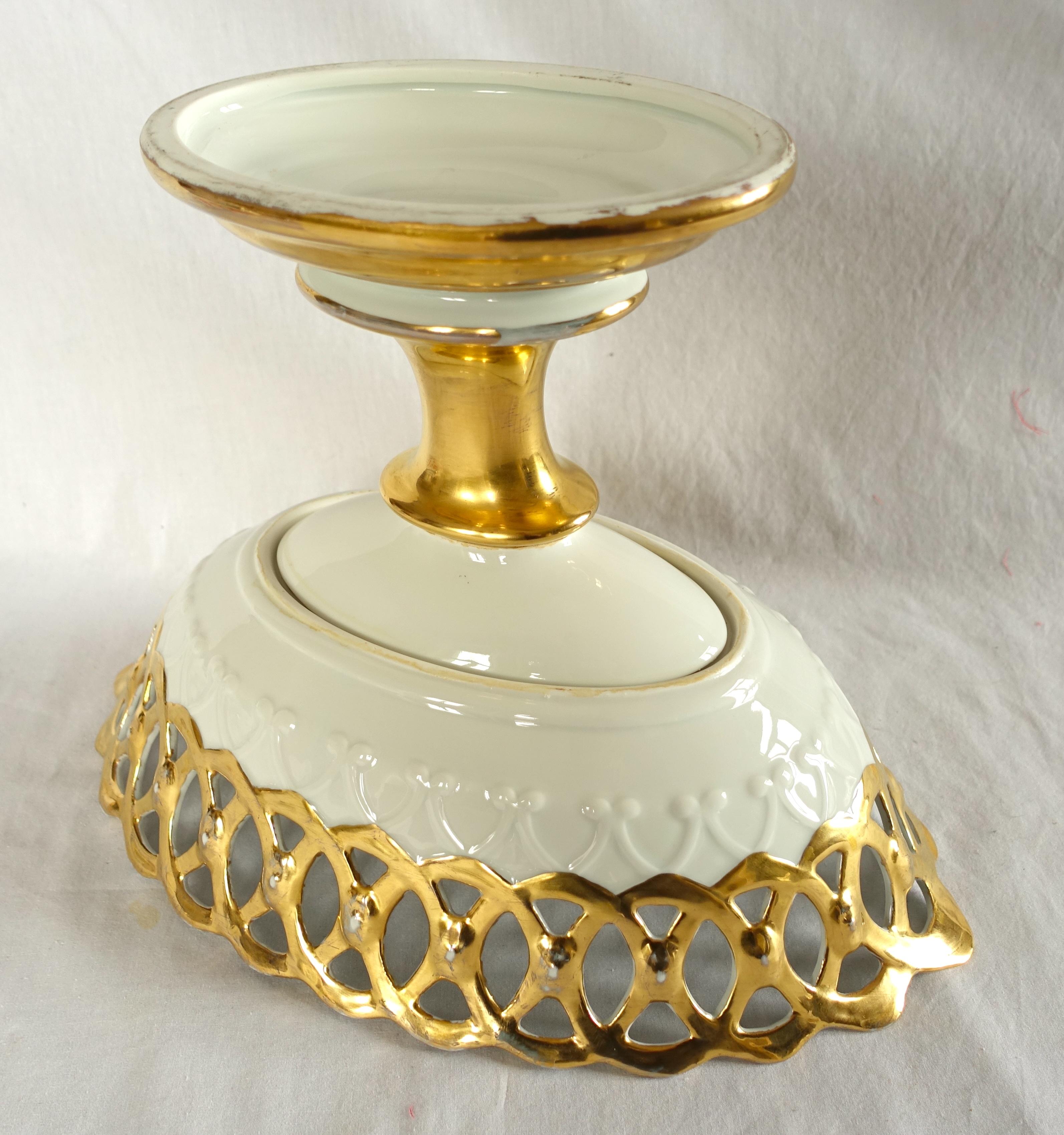 Cesta de fruta reticulada de porcelana de París - centro de mesa dorado, S. XIX siglo XIX en venta