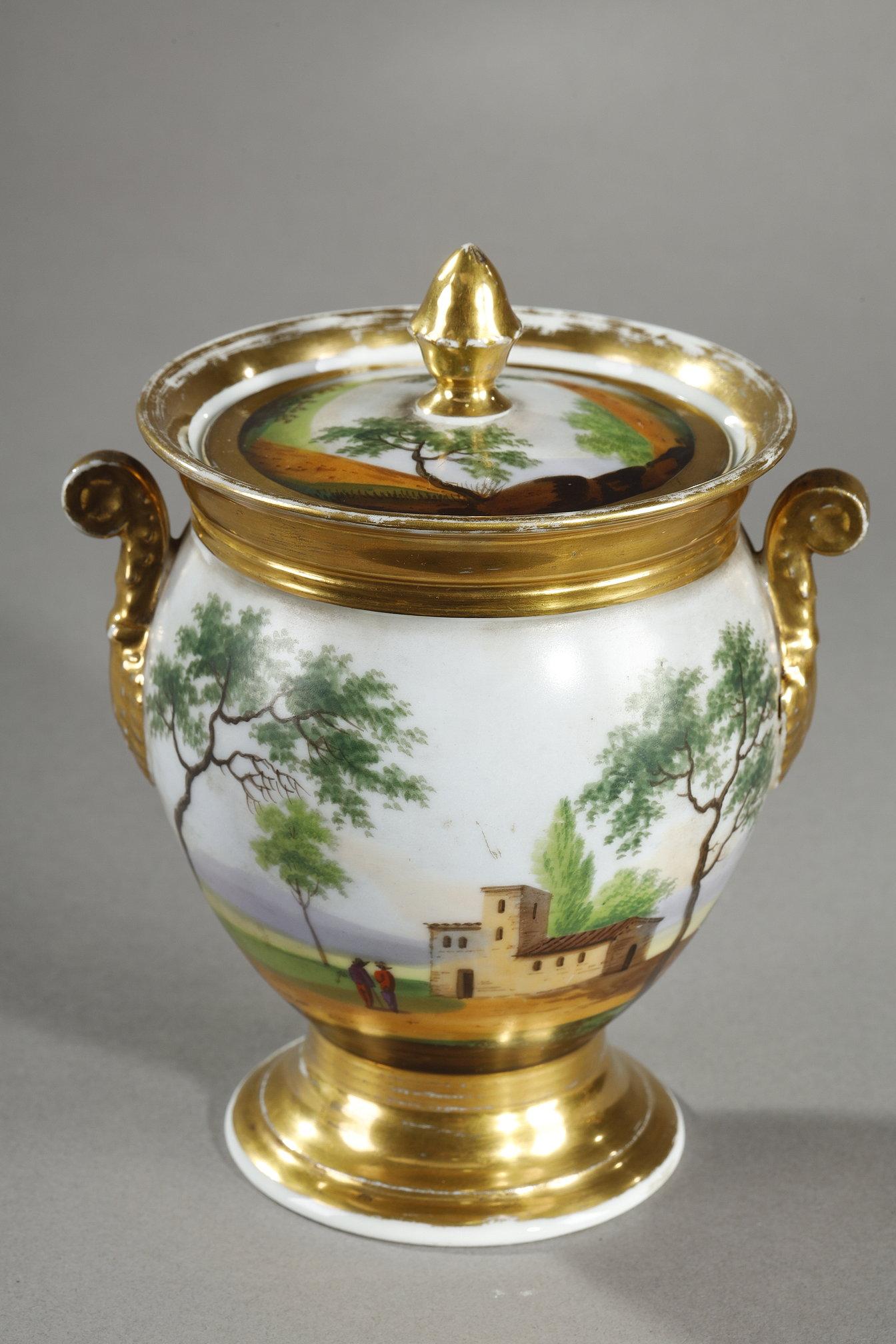 Service en porcelaine de Paris avec décorations de paysages en vente 7