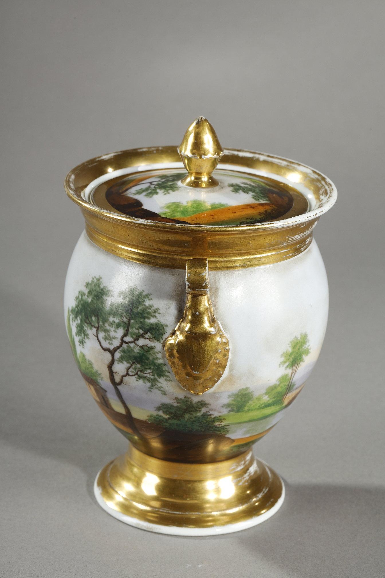 Service en porcelaine de Paris avec décorations de paysages en vente 8
