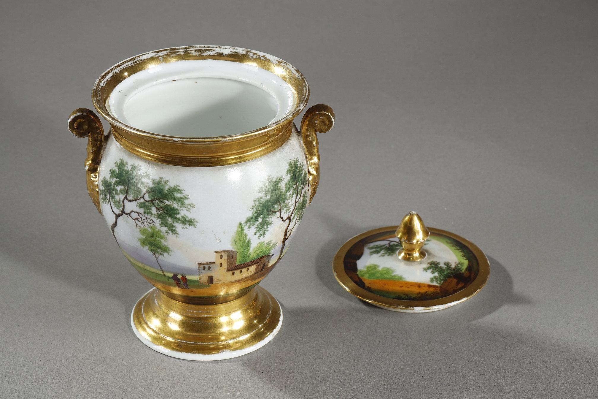 Service en porcelaine de Paris avec décorations de paysages en vente 11