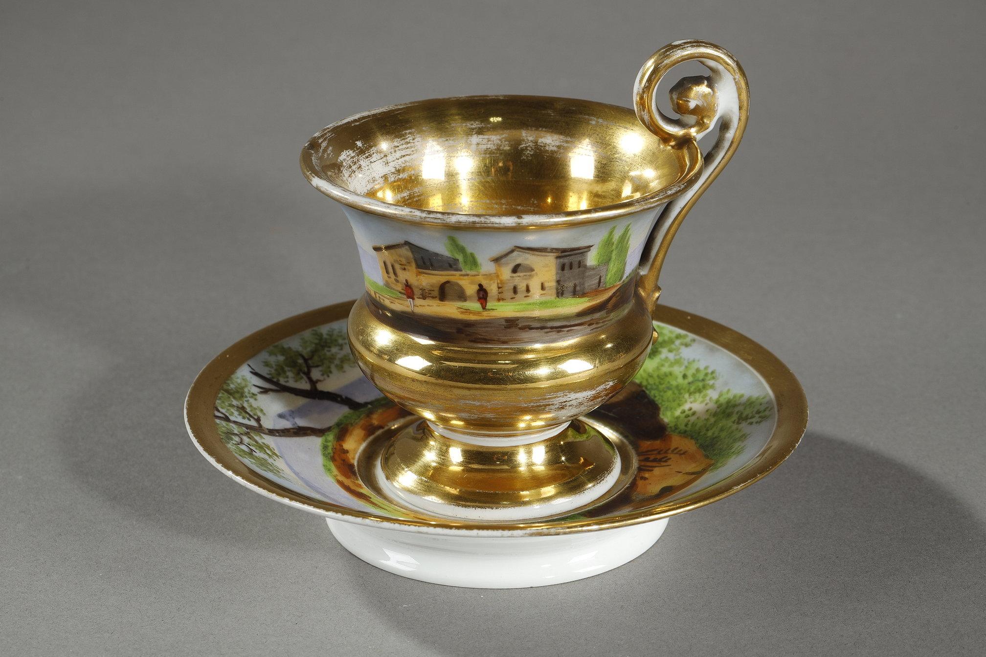 Service en porcelaine de Paris avec décorations de paysages en vente 13