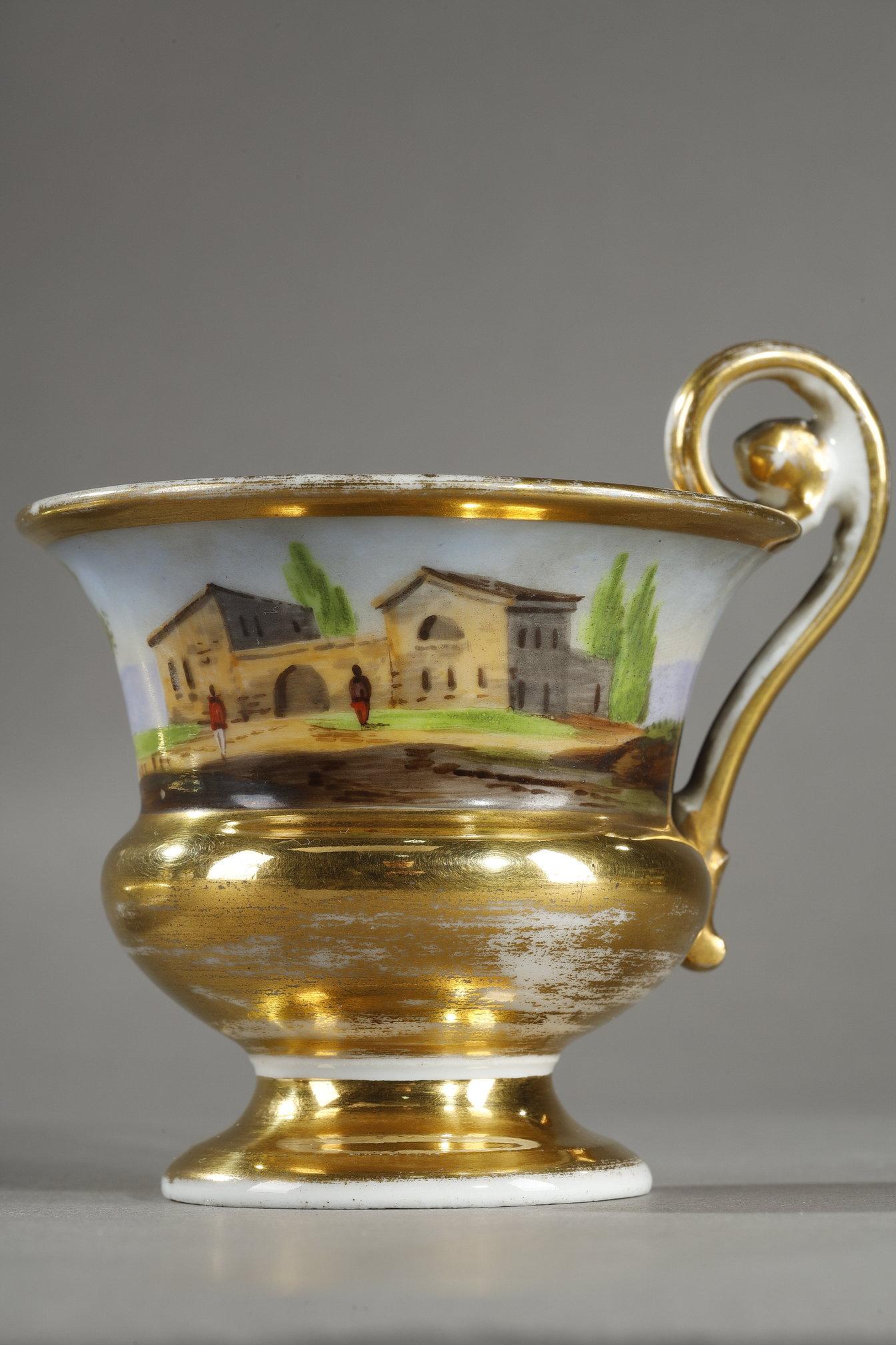 Service en porcelaine de Paris avec décorations de paysages en vente 14