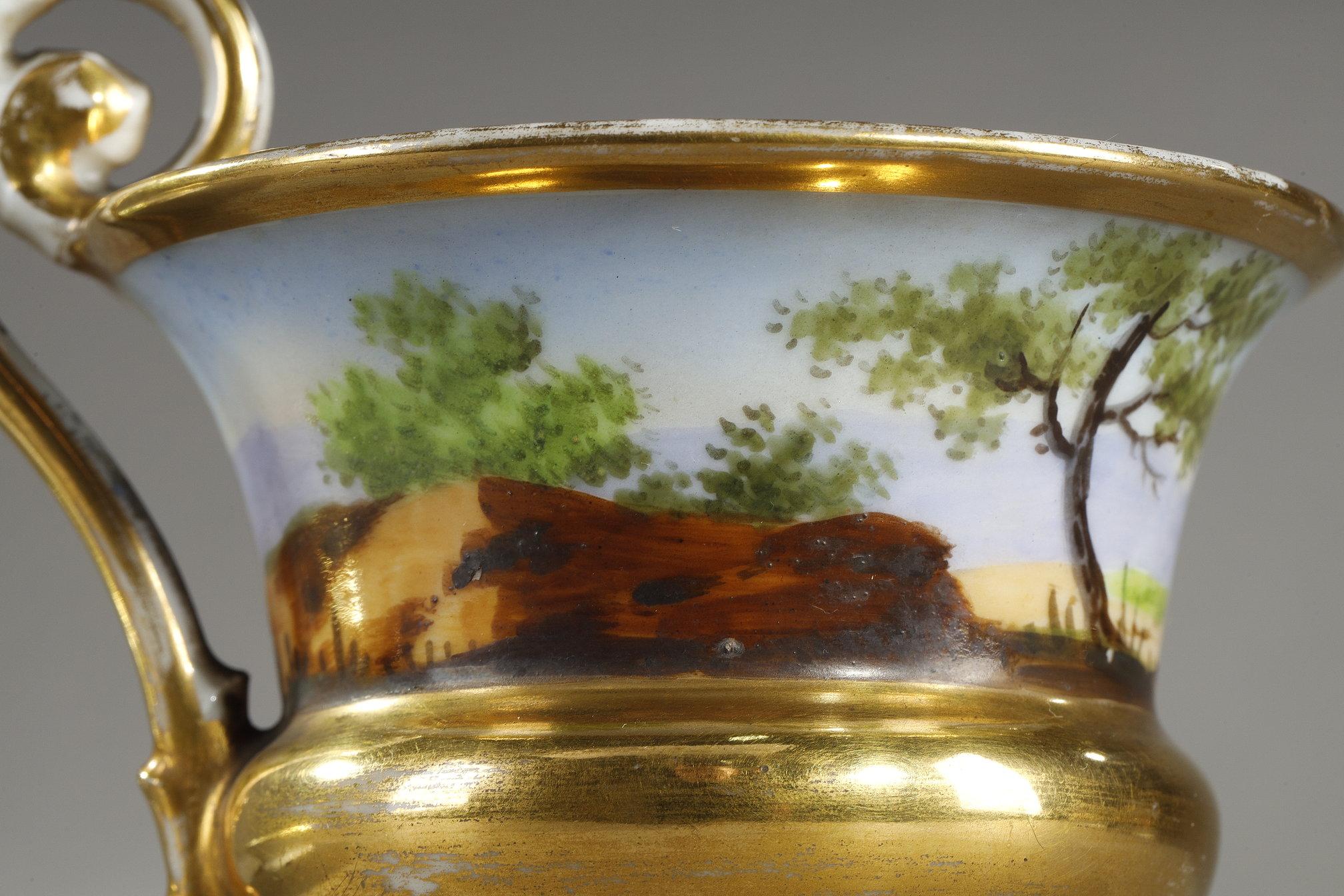 Service en porcelaine de Paris avec décorations de paysages en vente 15