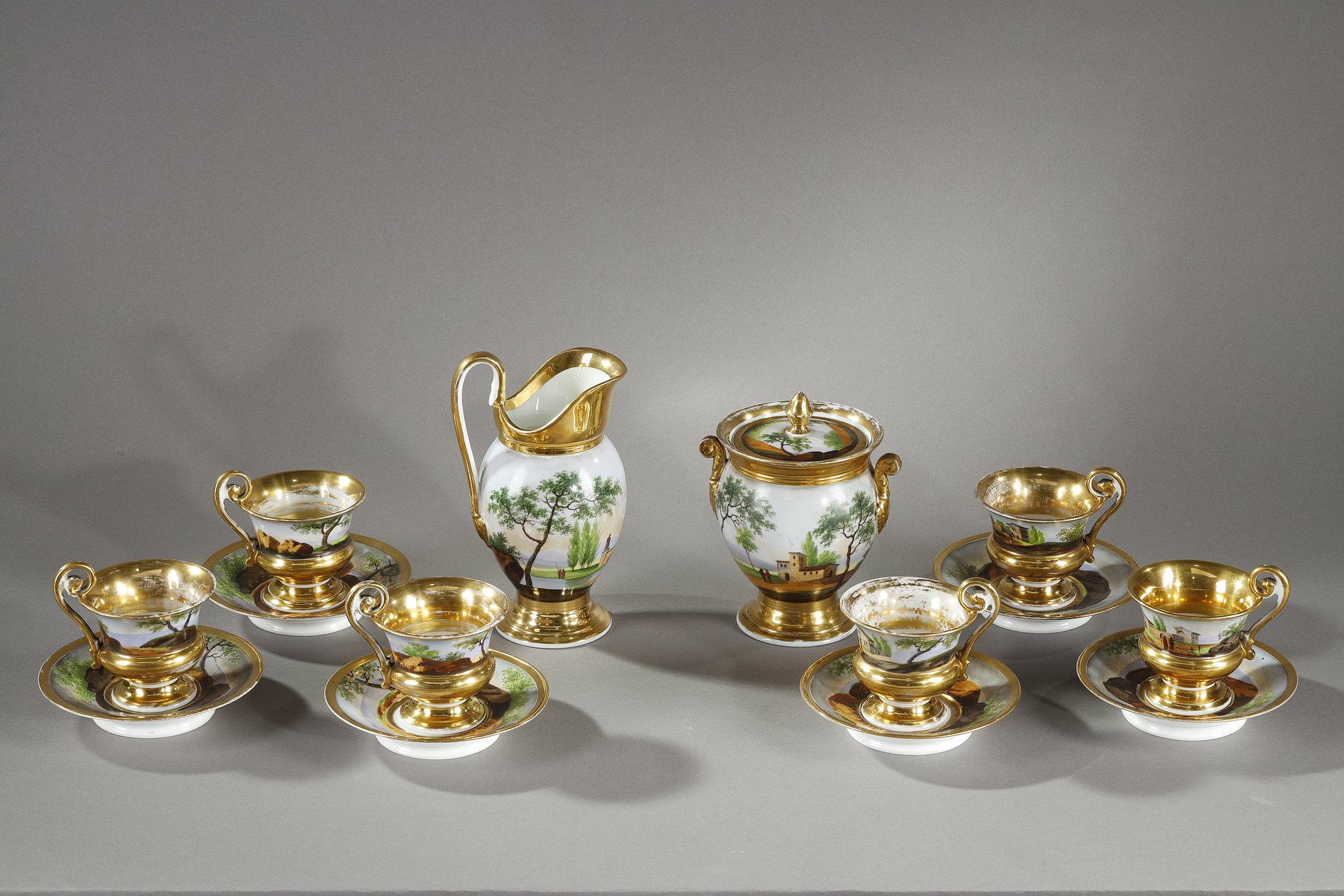 Français Service en porcelaine de Paris avec décorations de paysages en vente