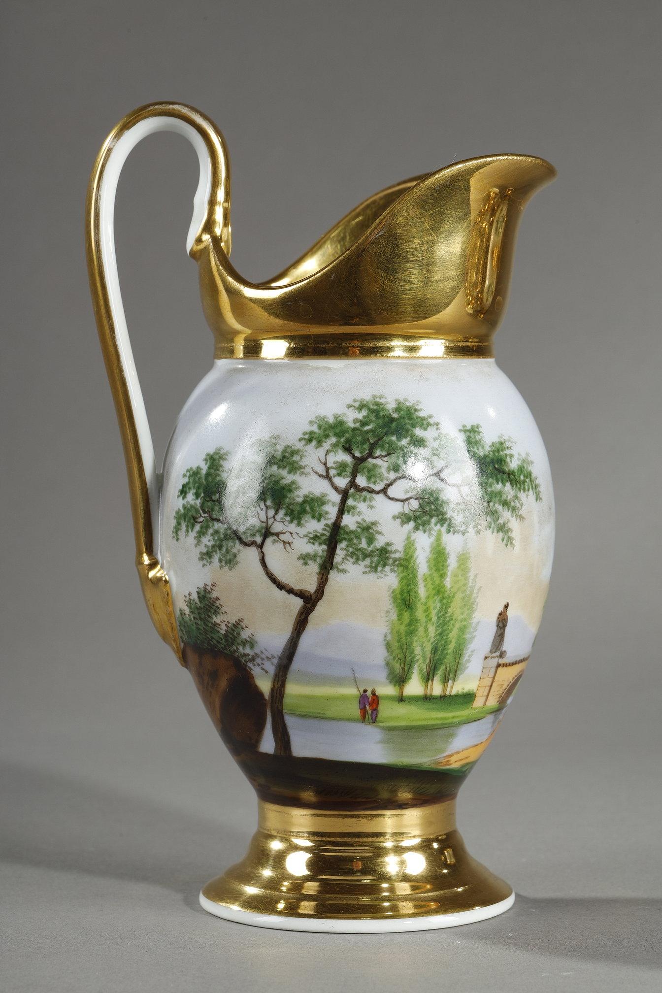 Service en porcelaine de Paris avec décorations de paysages en vente 1