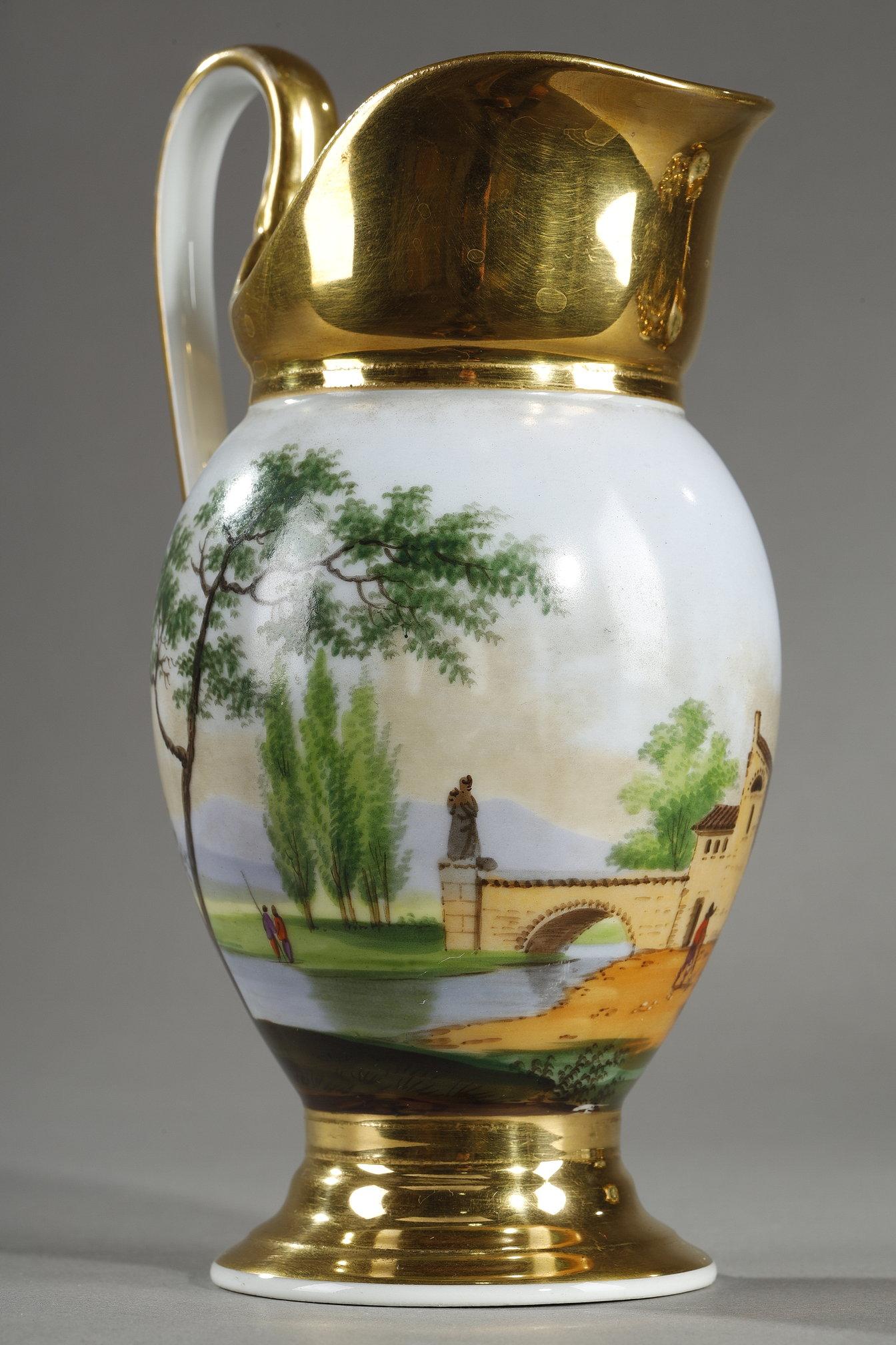 Service en porcelaine de Paris avec décorations de paysages en vente 2