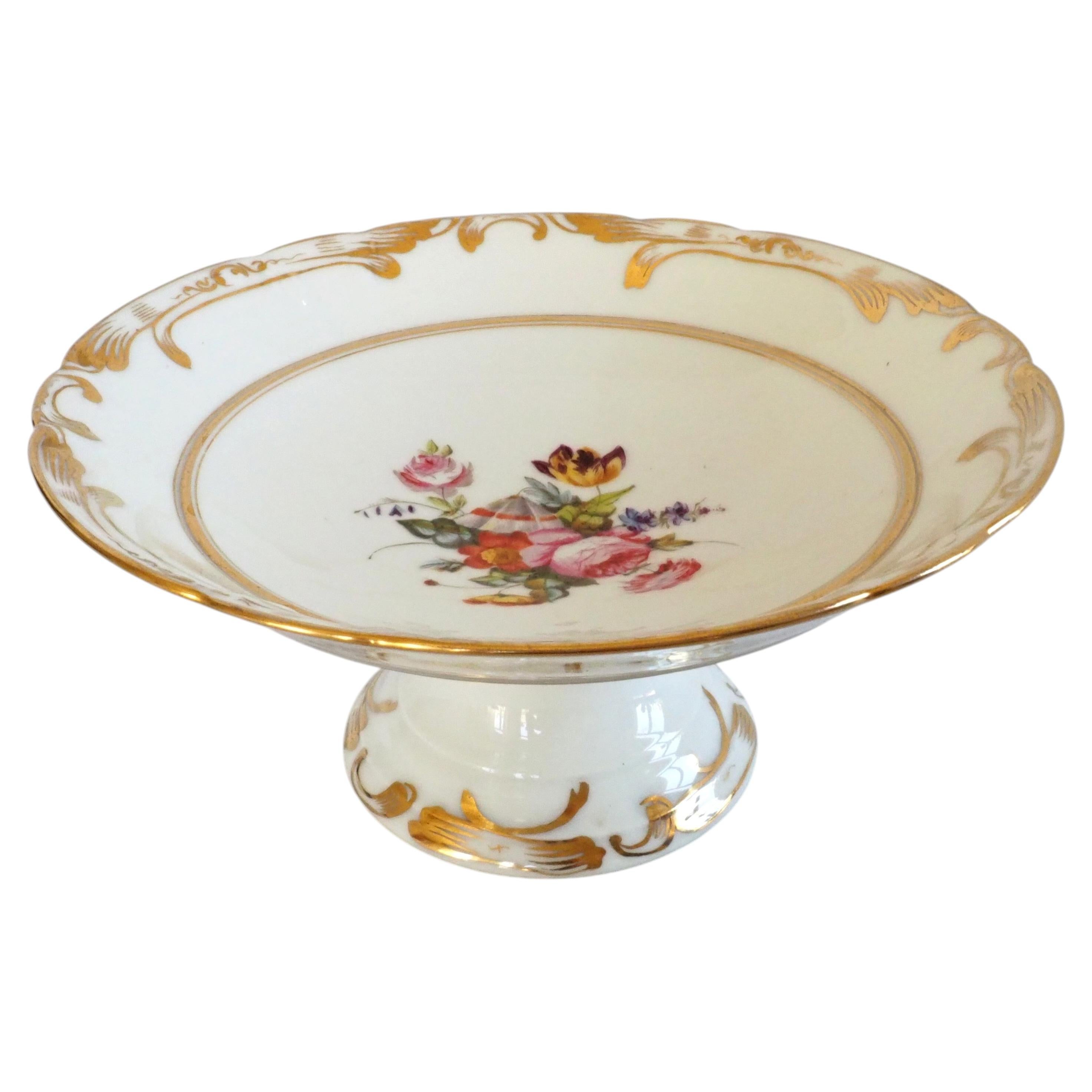 Paris porcelain serving dish enhanced with polychromatic patterns and fine gold