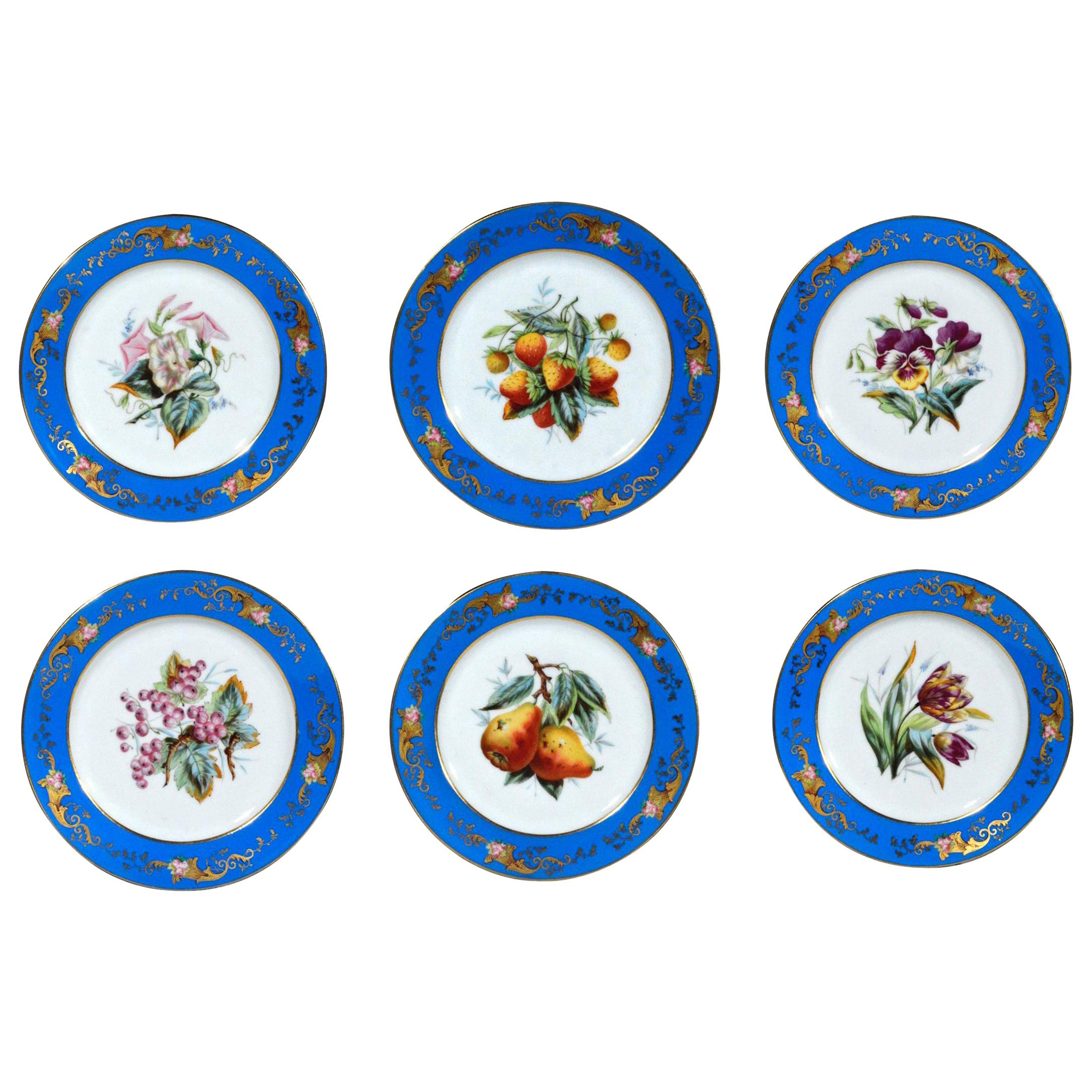 Paris Porcelain Set of Six Botanical and Fruit-Decorated Plates