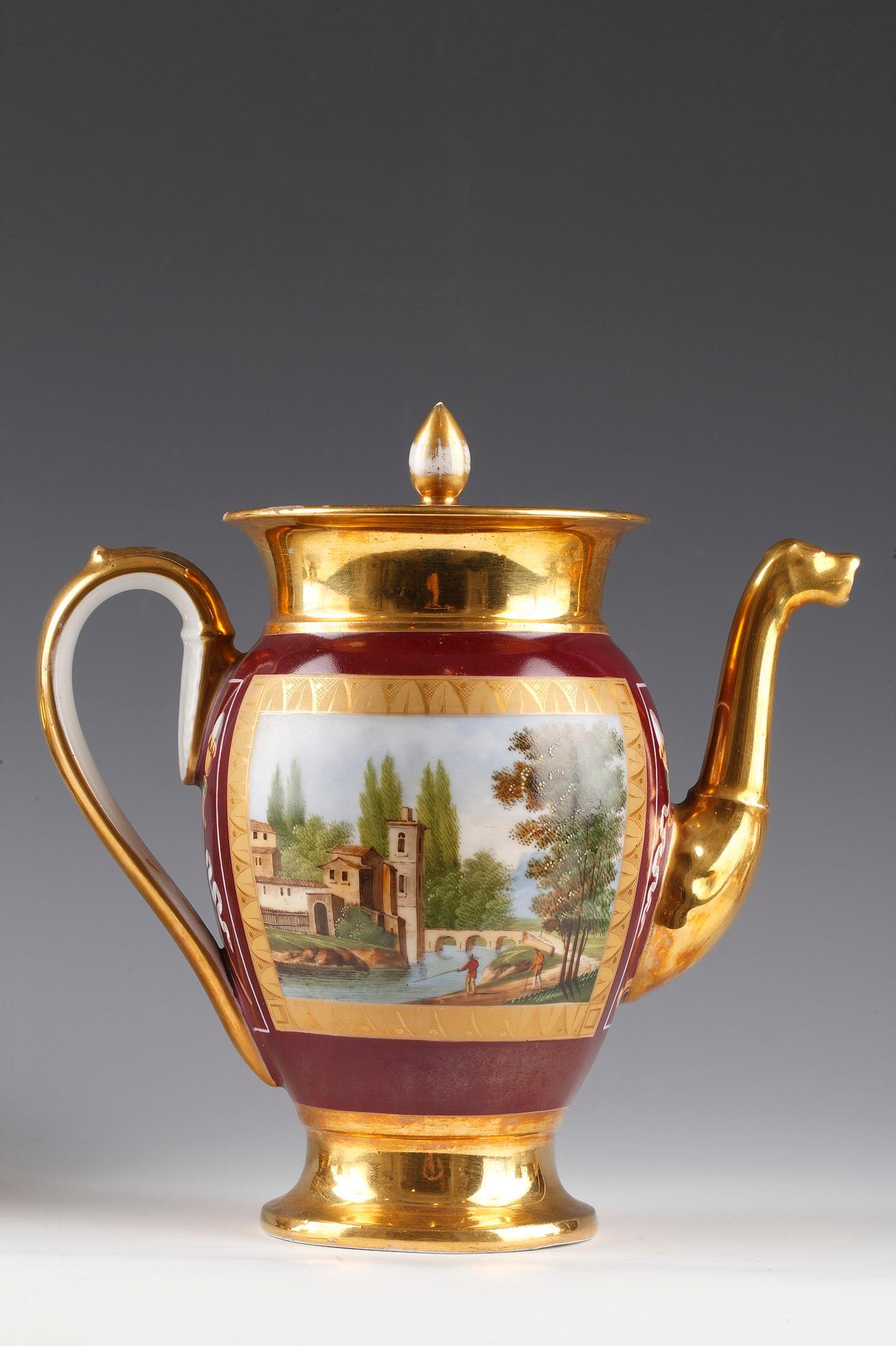 French Paris Porcelain Restauration Style Tea Set, France, Circa 1880 For Sale