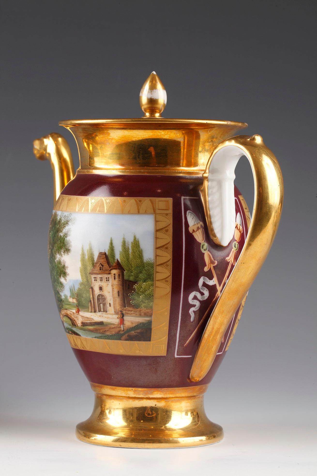 Late 19th Century Paris Porcelain Restauration Style Tea Set, France, Circa 1880 For Sale