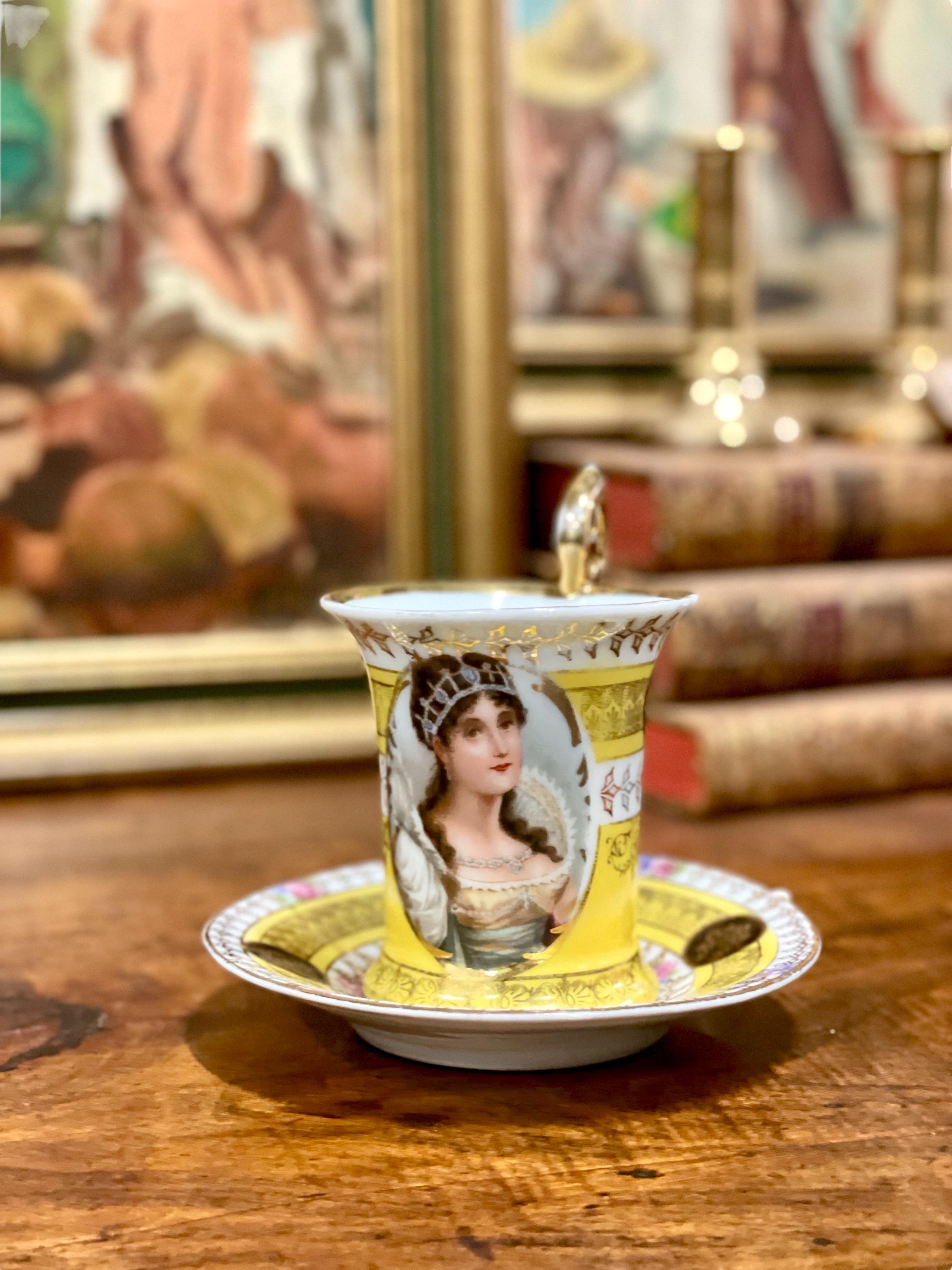 Paris Porcelain Teacup and Saucer Depicting Empress Josephine For Sale 6