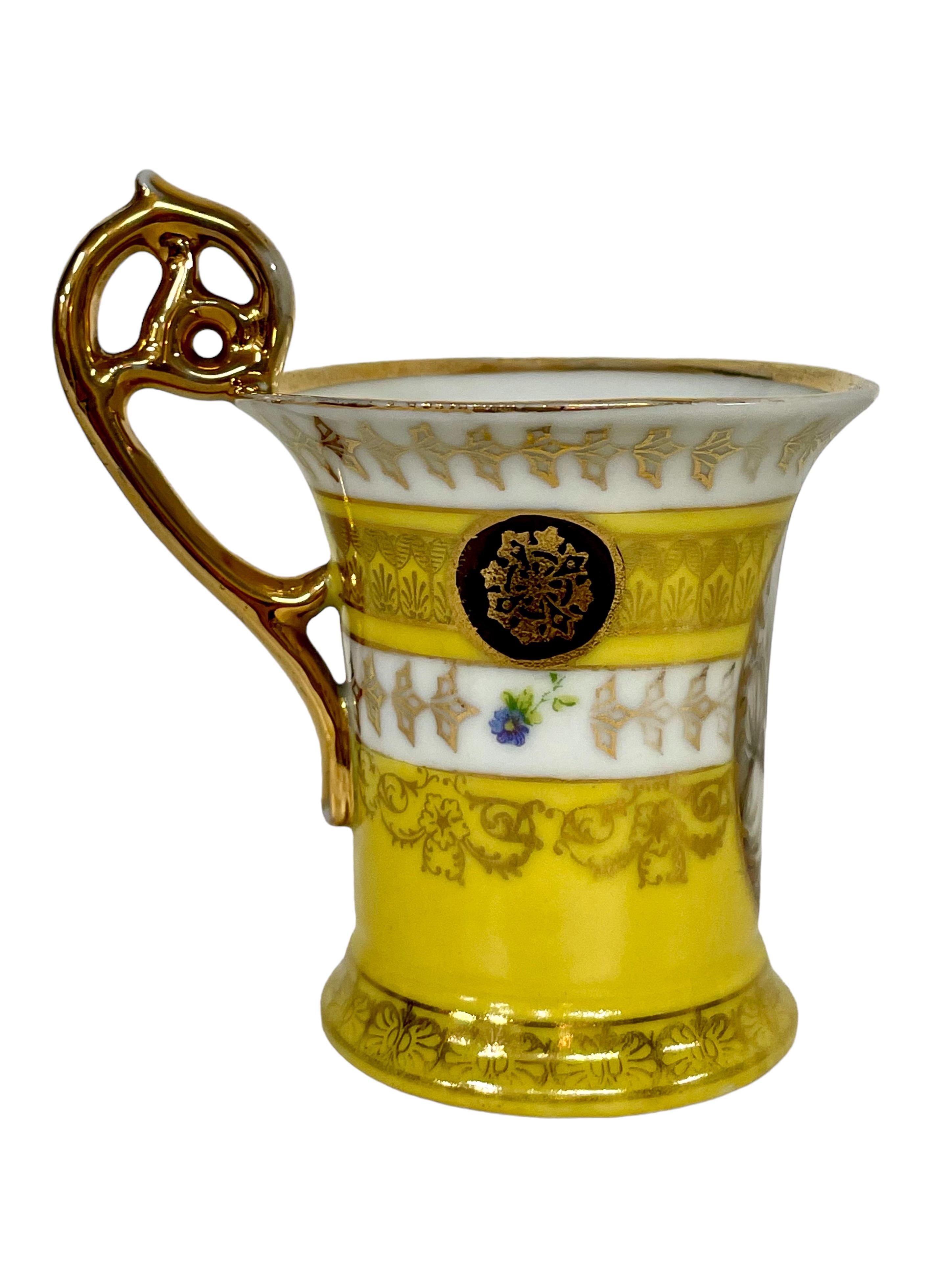 Gilt Paris Porcelain Teacup and Saucer Depicting Empress Josephine For Sale