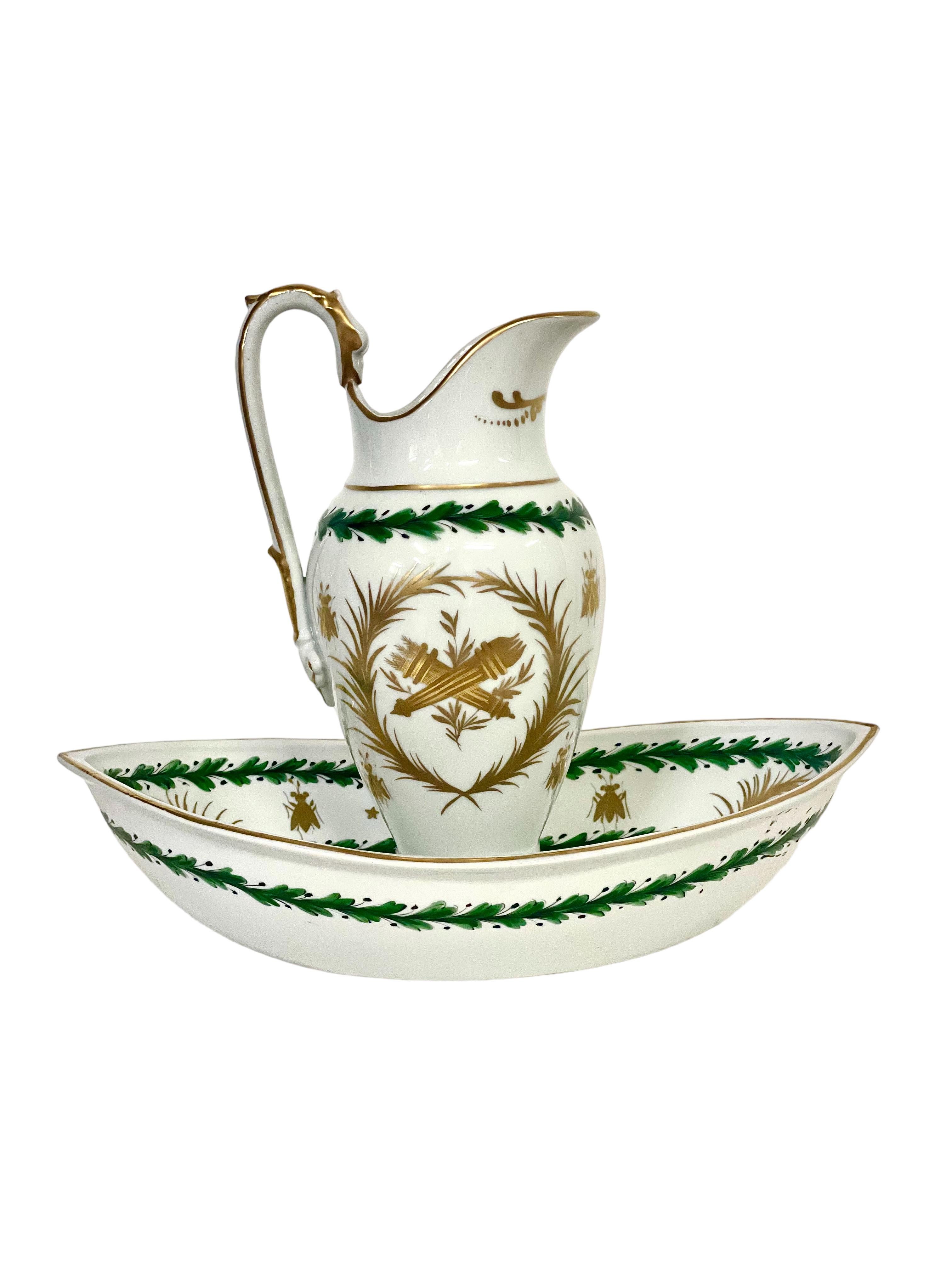 French Empire Period Paris Porcelain Basin and Pitcher with Napoleonic Emblems For Sale 9