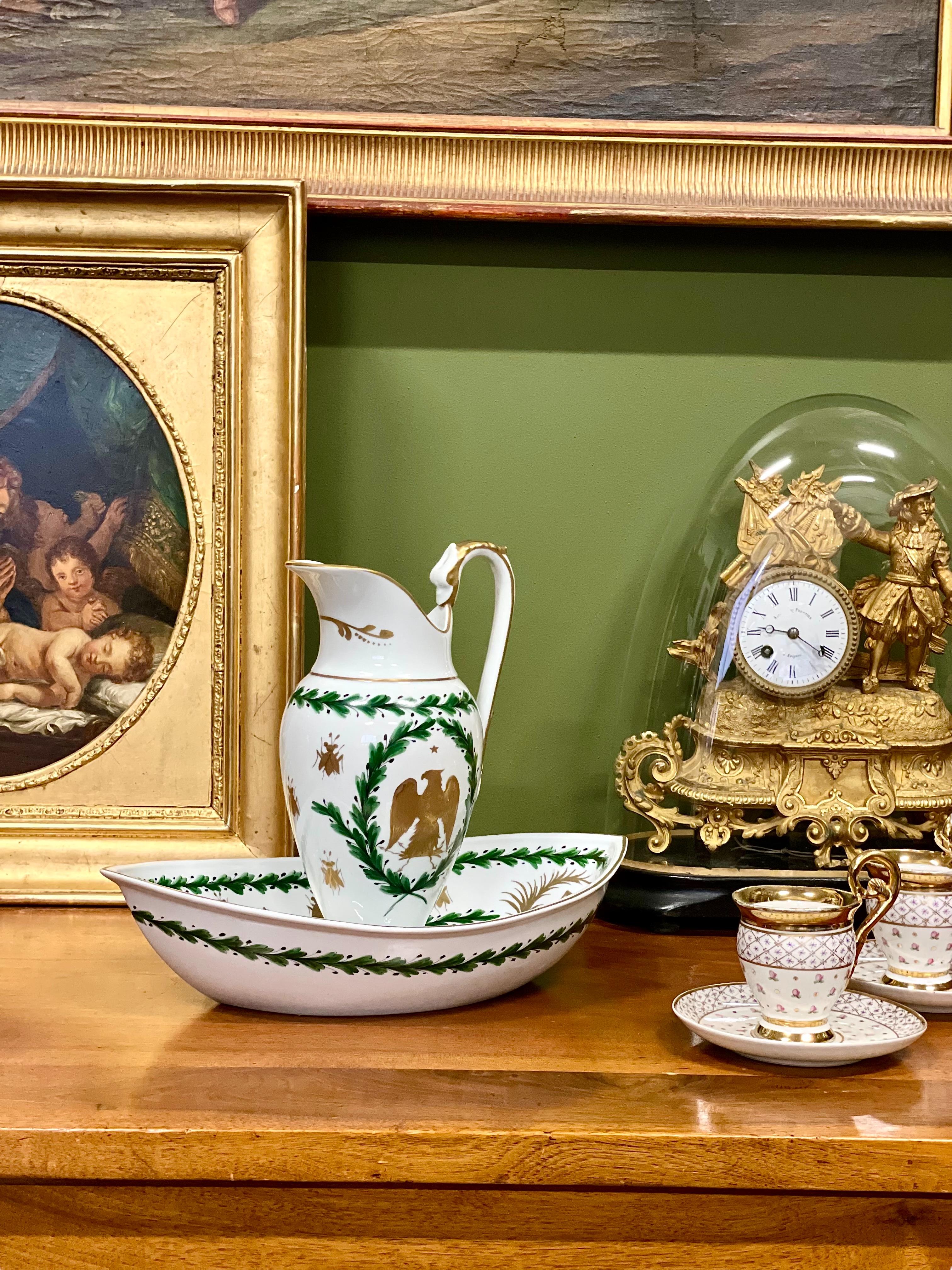French Empire Period Paris Porcelain Basin and Pitcher with Napoleonic Emblems For Sale 13