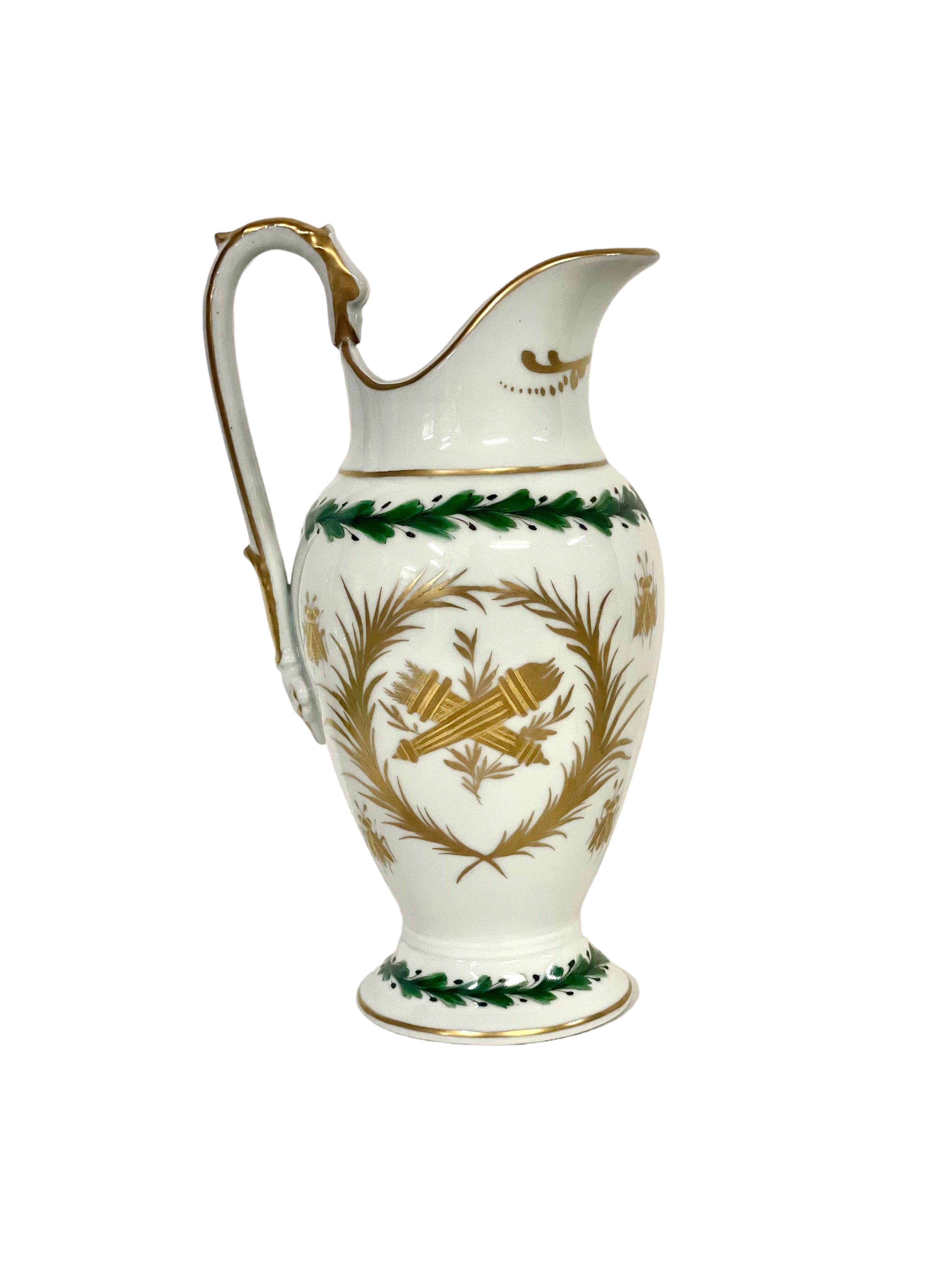 Gilt French Empire Period Paris Porcelain Basin and Pitcher with Napoleonic Emblems For Sale