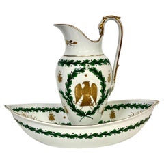French Empire Period Paris Porcelain Basin and Pitcher with Napoleonic Emblems