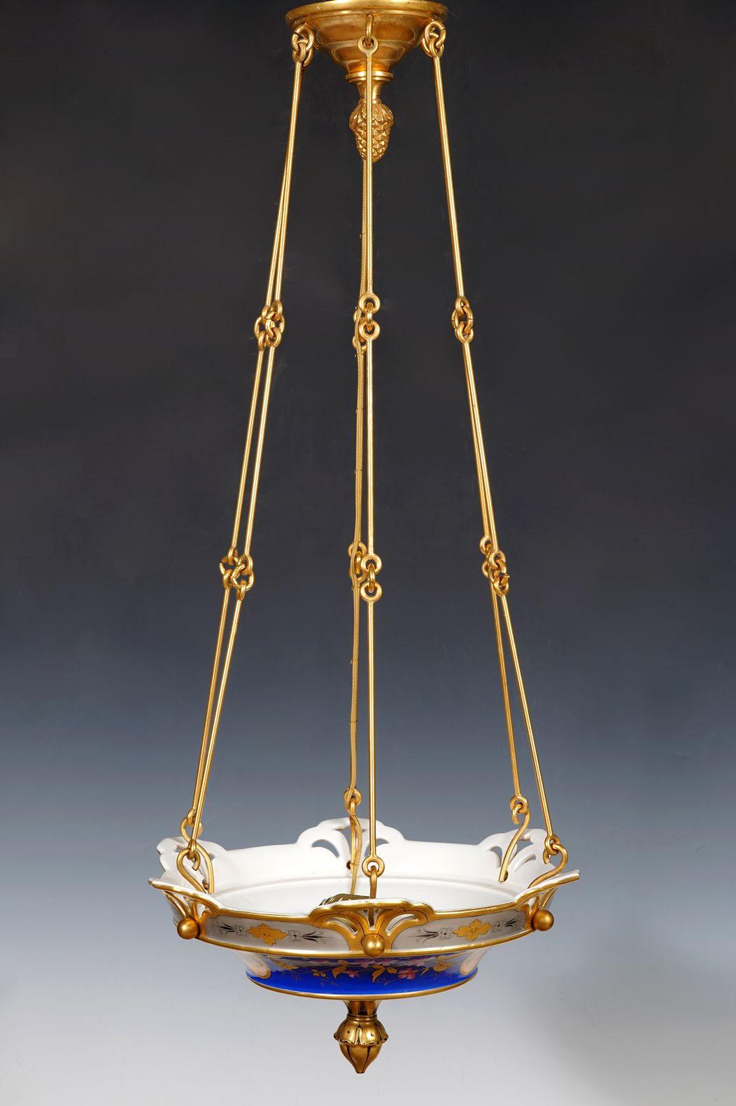 Gilt Paris Porcelaine Chandelier with Flowers, France, circa 1890 For Sale