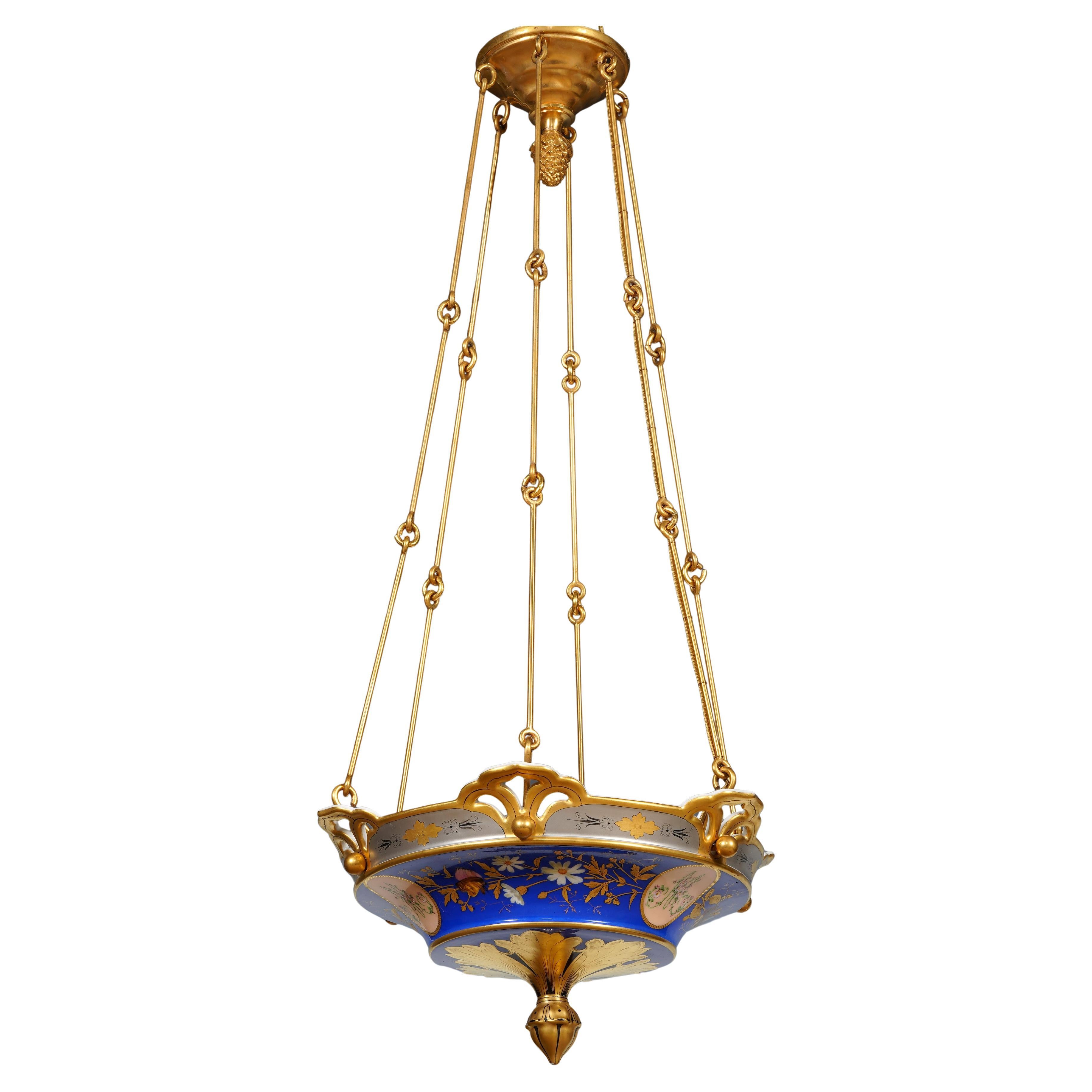 Paris Porcelaine Chandelier with Flowers, France, circa 1890
