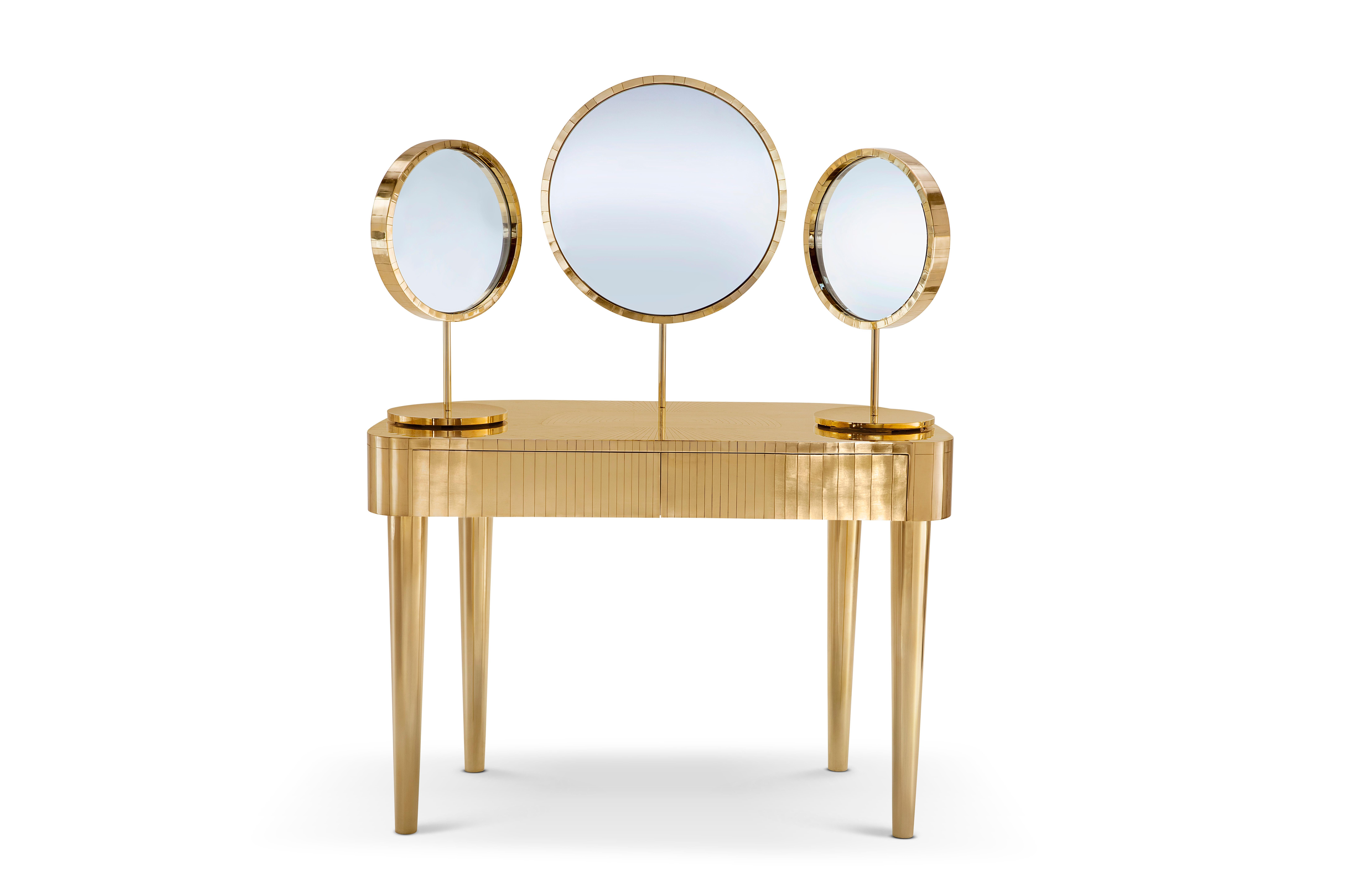Modern Paris Table Mirror with Brass Inlay by Matteo Cibic For Sale