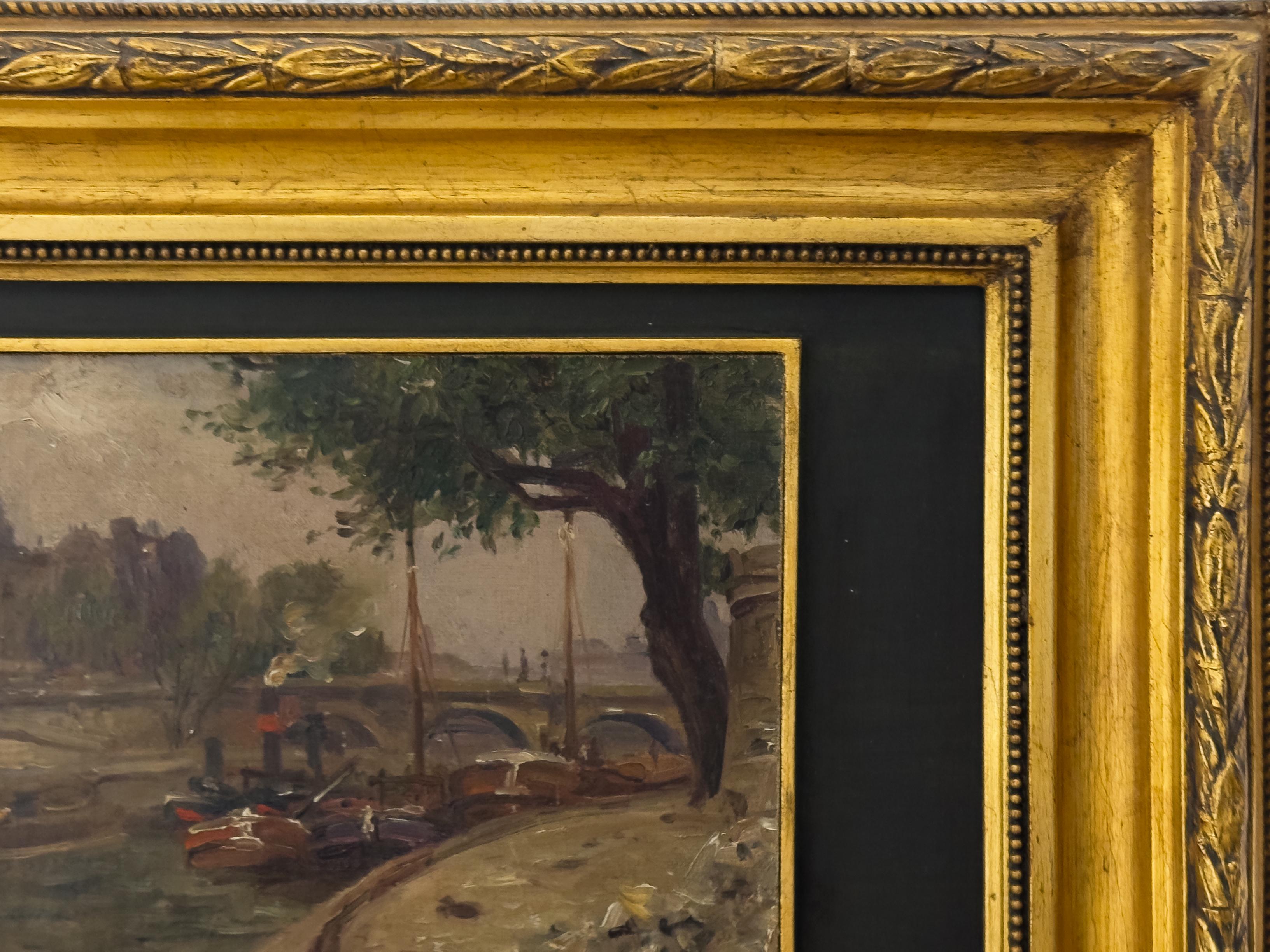 Pariser Szene, französisches postimpressionistisches Frachtschiff-Gemälde, 20. im Angebot 3