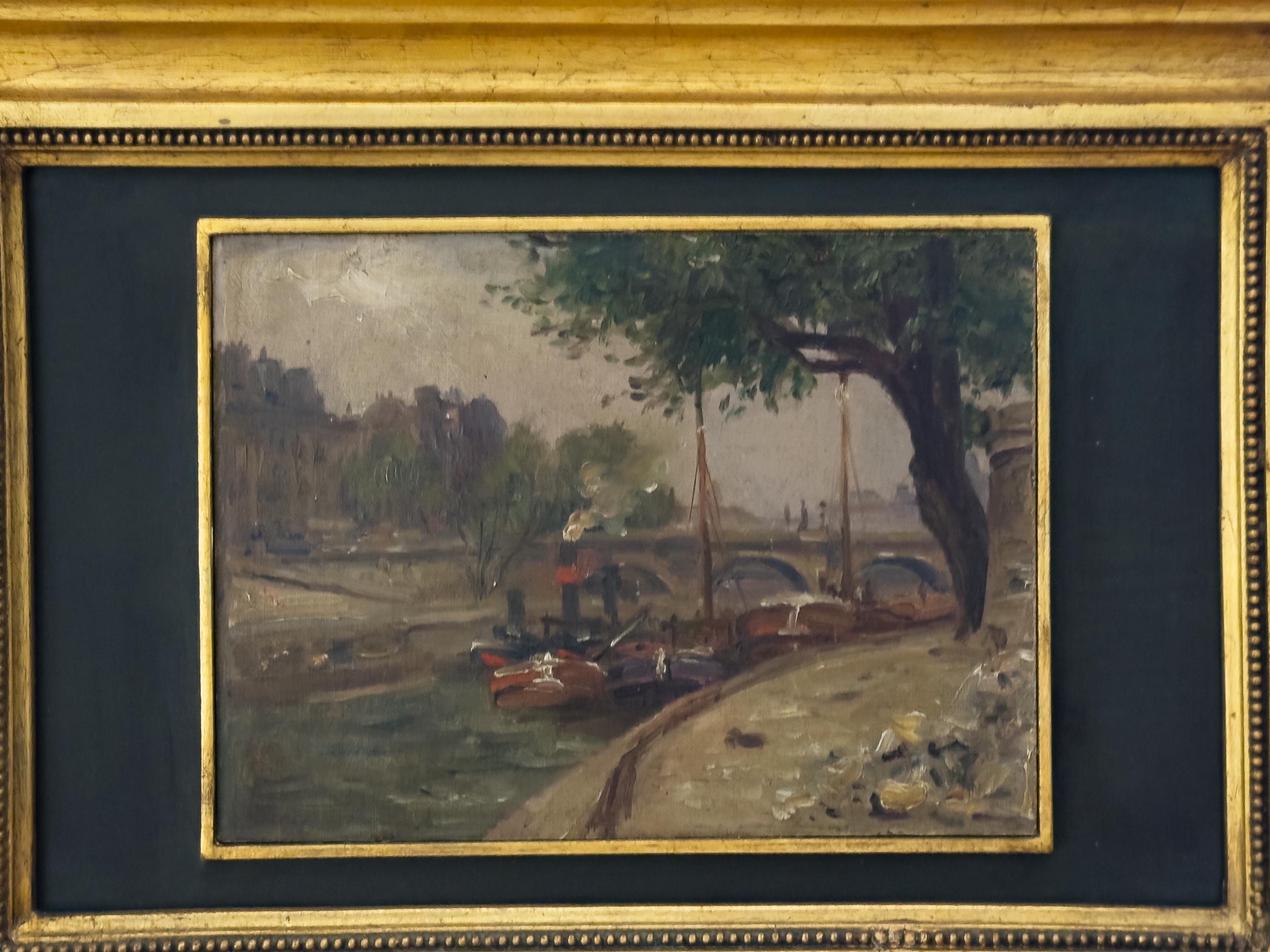 Pariser Szene, französisches postimpressionistisches Frachtschiff-Gemälde, 20. im Angebot 1