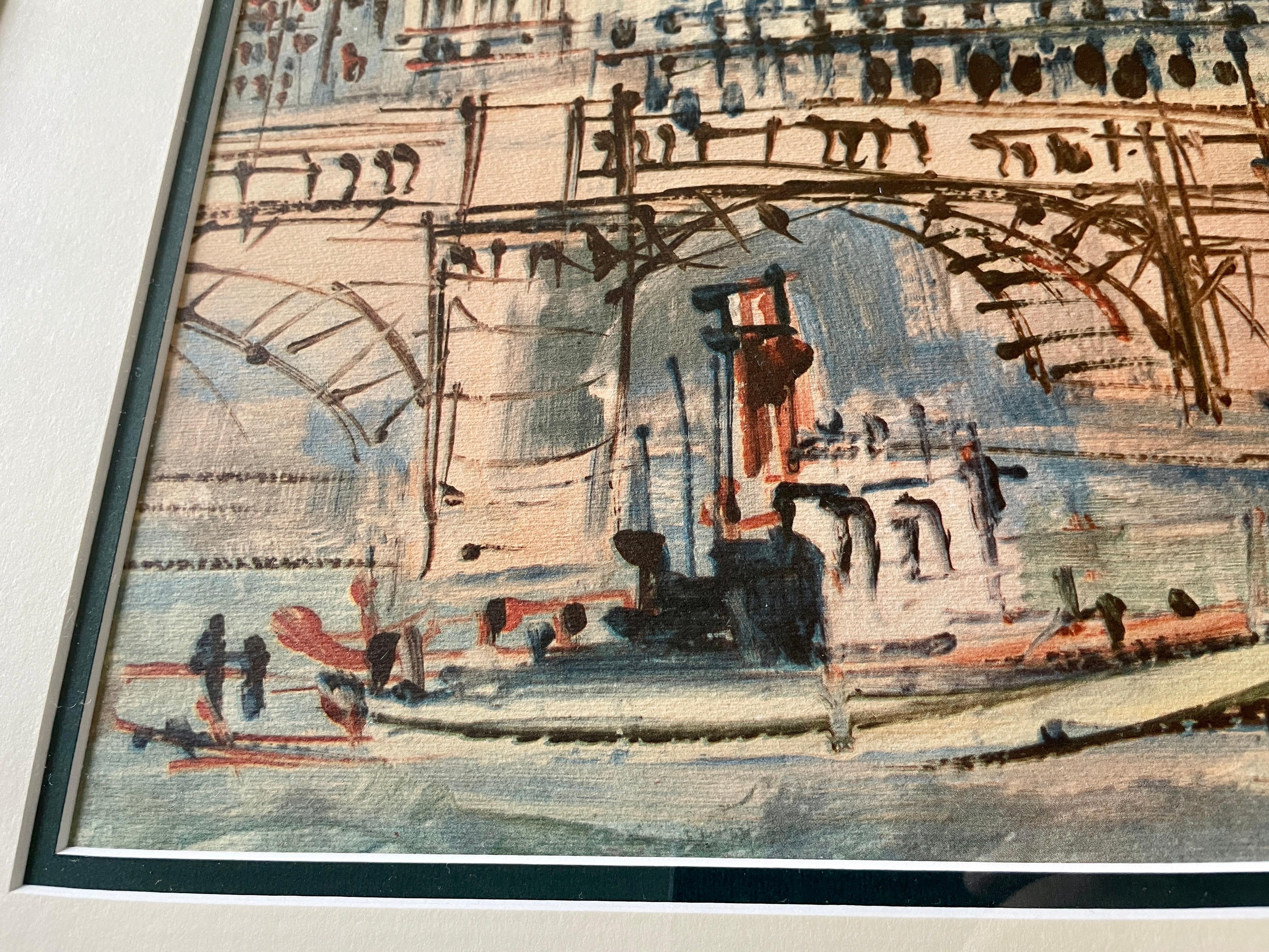 Paris Scene Illustration Lithograph of Place De Concord by Jean Dufy In Good Condition For Sale In Los Angeles, CA