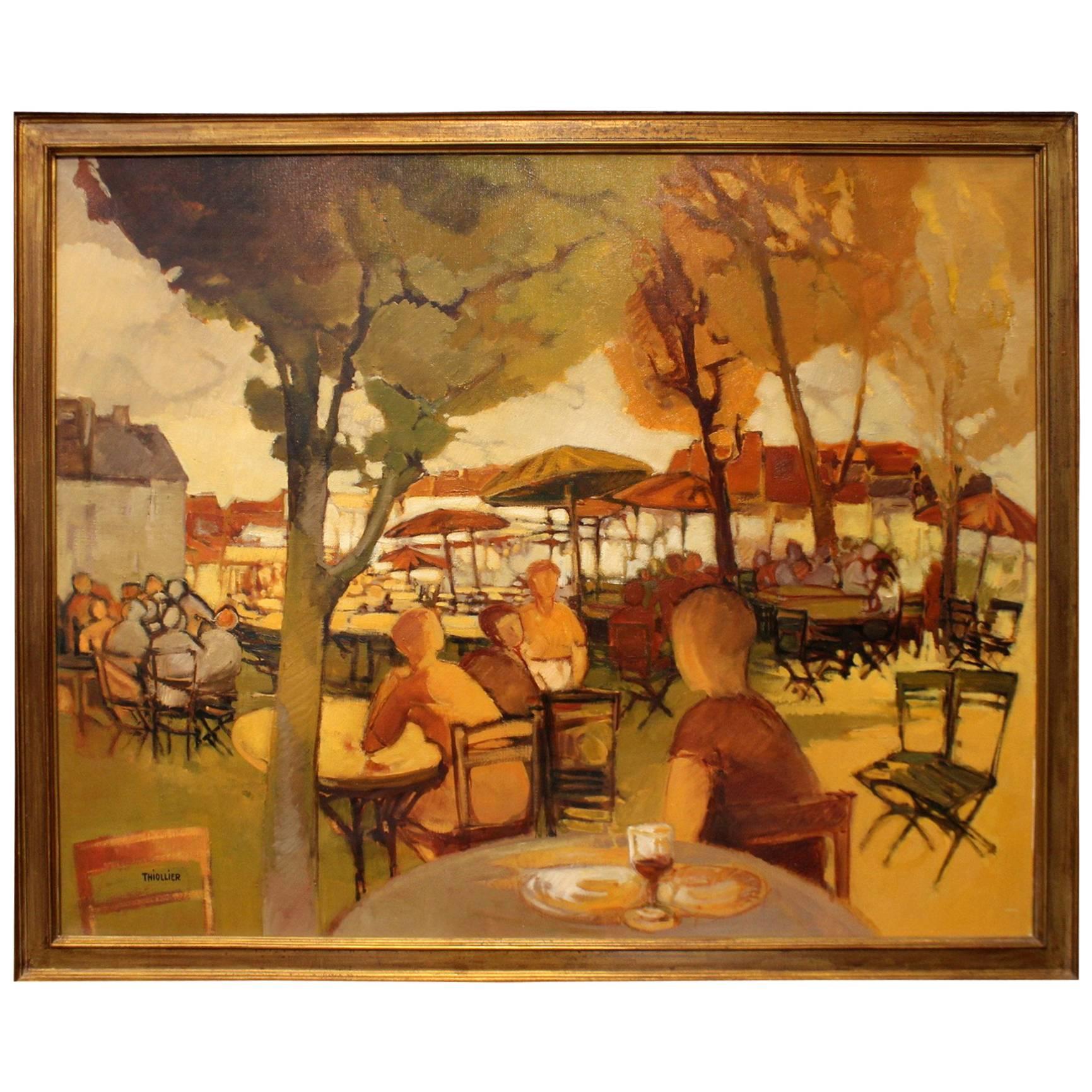 Paris Street Cafe in Autumn by Paris School Artist Eliane Thiollier For Sale