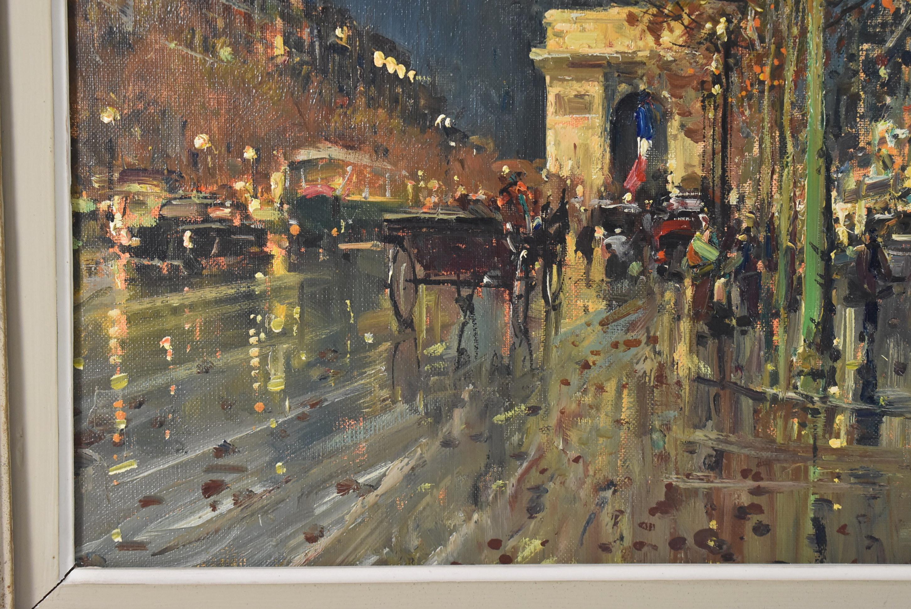 Paris Street Scene Oil Painting on Canvas, Arc De Triumphe, by Jean Salabet In Good Condition For Sale In Toledo, OH