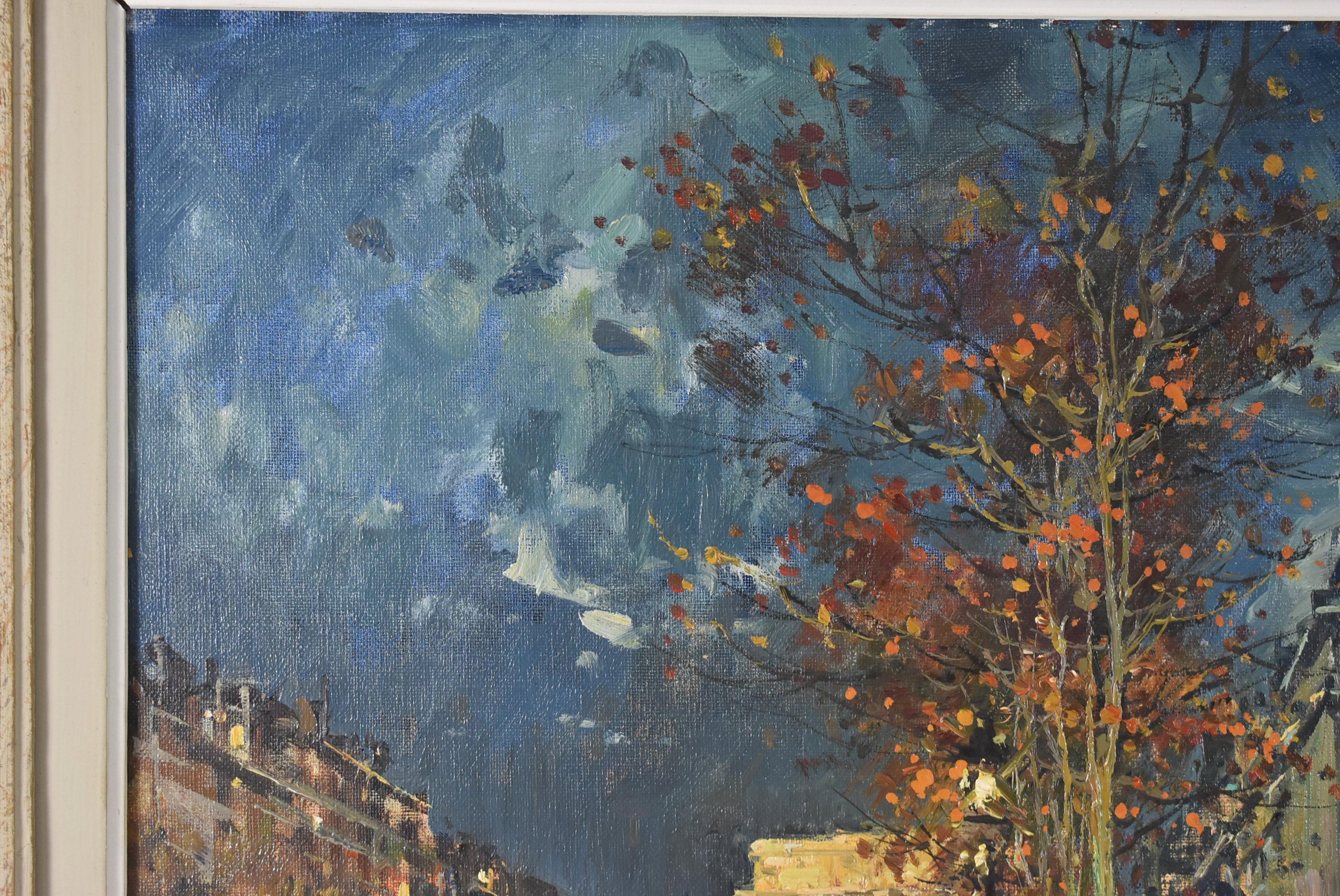 Pintura al óleo sobre lienzo Escena callejera de París, Arco del Triunfo, por Jean Salabet siglo XX en venta