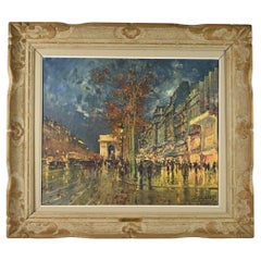 Paris Street Scene Oil Painting on Canvas, Arc De Triumphe, by Jean Salabet