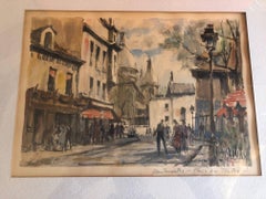 Paris Street Scene Watercolor by Pierre Eugene Cambier