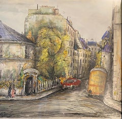 Paris Street Scene Drawing, Le Clos Du Moulin Paris Drawing & Colored Ink