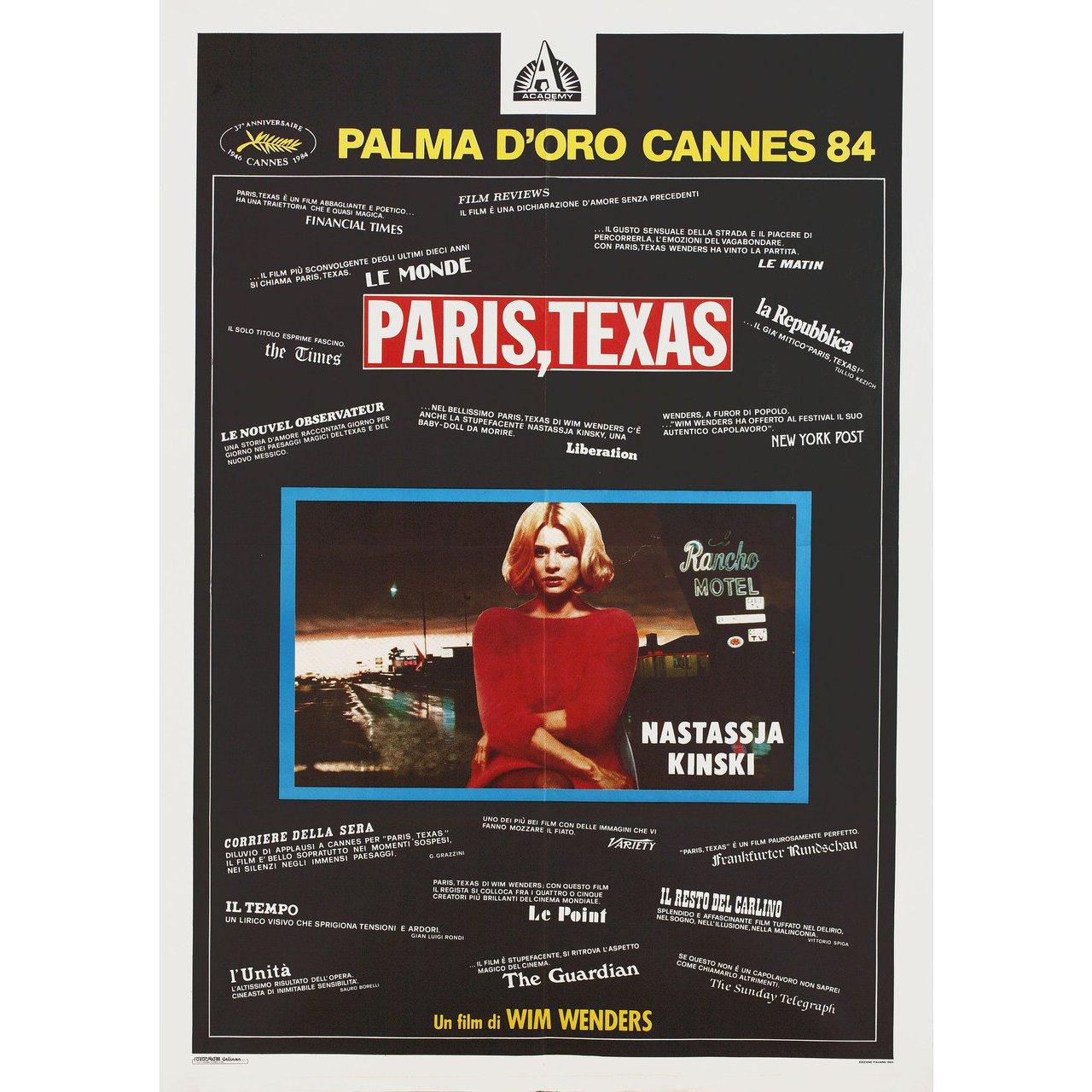 Original 1984 Italian due fogli poster for the film Paris, Texas directed by Wim Wenders with Nastassja Kinski / Harry Dean Stanton / Sam Berry / Bernhard Wicki / Dean Stockwell. Very Good condition, folded. Many original posters were issued folded