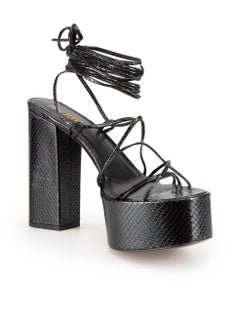 Paris Texas Black Leather Snake Embossed Sandals Size EU 41