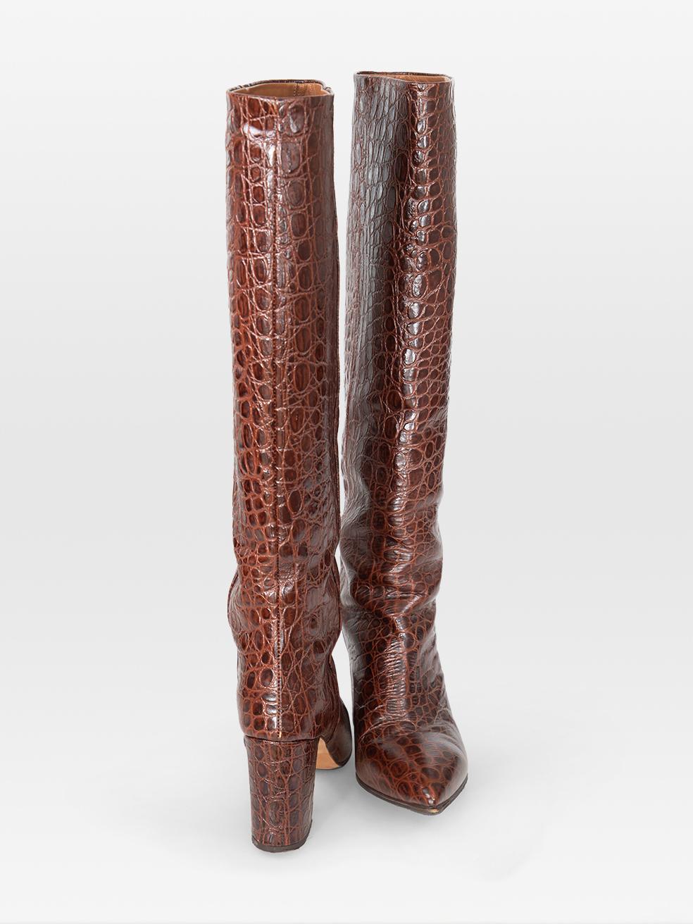Paris Texas Braun Leder Anja Croc-Effekt Stiefel Größe IT 38 im Zustand „Gut“ im Angebot in London, GB