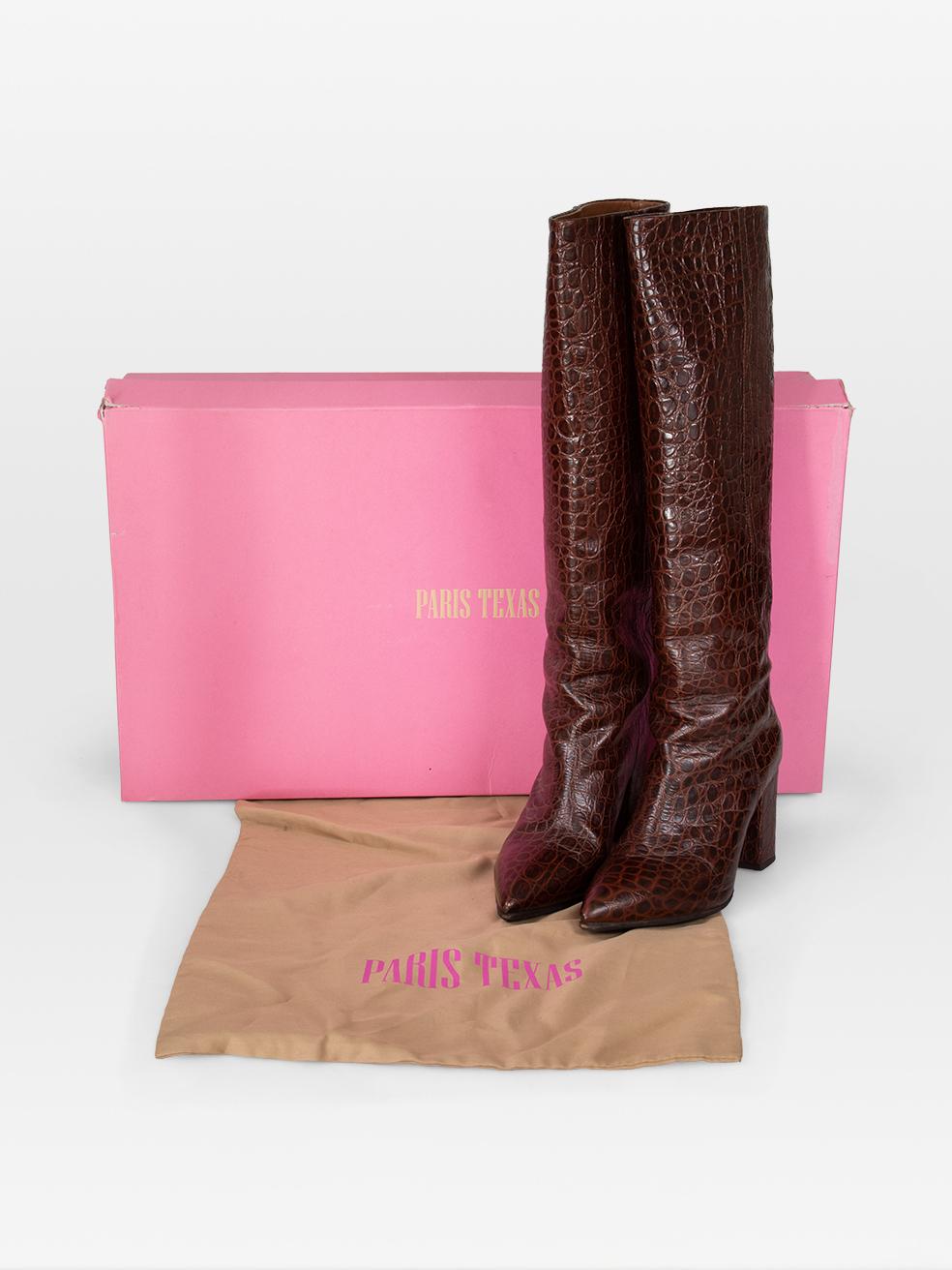 Paris Texas Braun Leder Anja Croc-Effekt Stiefel Größe IT 38 im Angebot 5