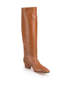 Paris Texas Brown Leather Low Heel Knee Boots Size IT 39.5