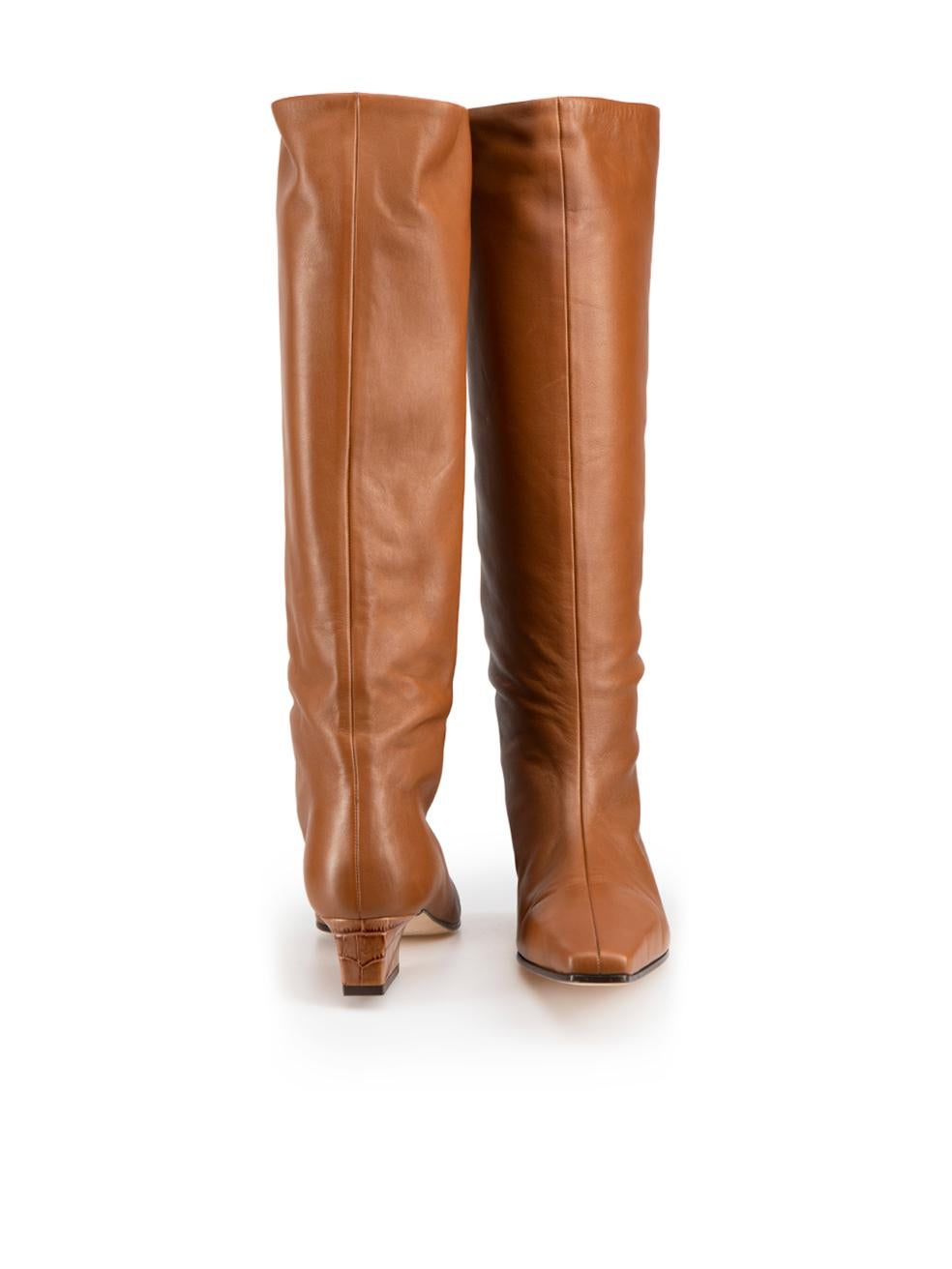 Paris Texas Brown Leather Low Heel Knee Boots Size IT 39.5 In New Condition In London, GB