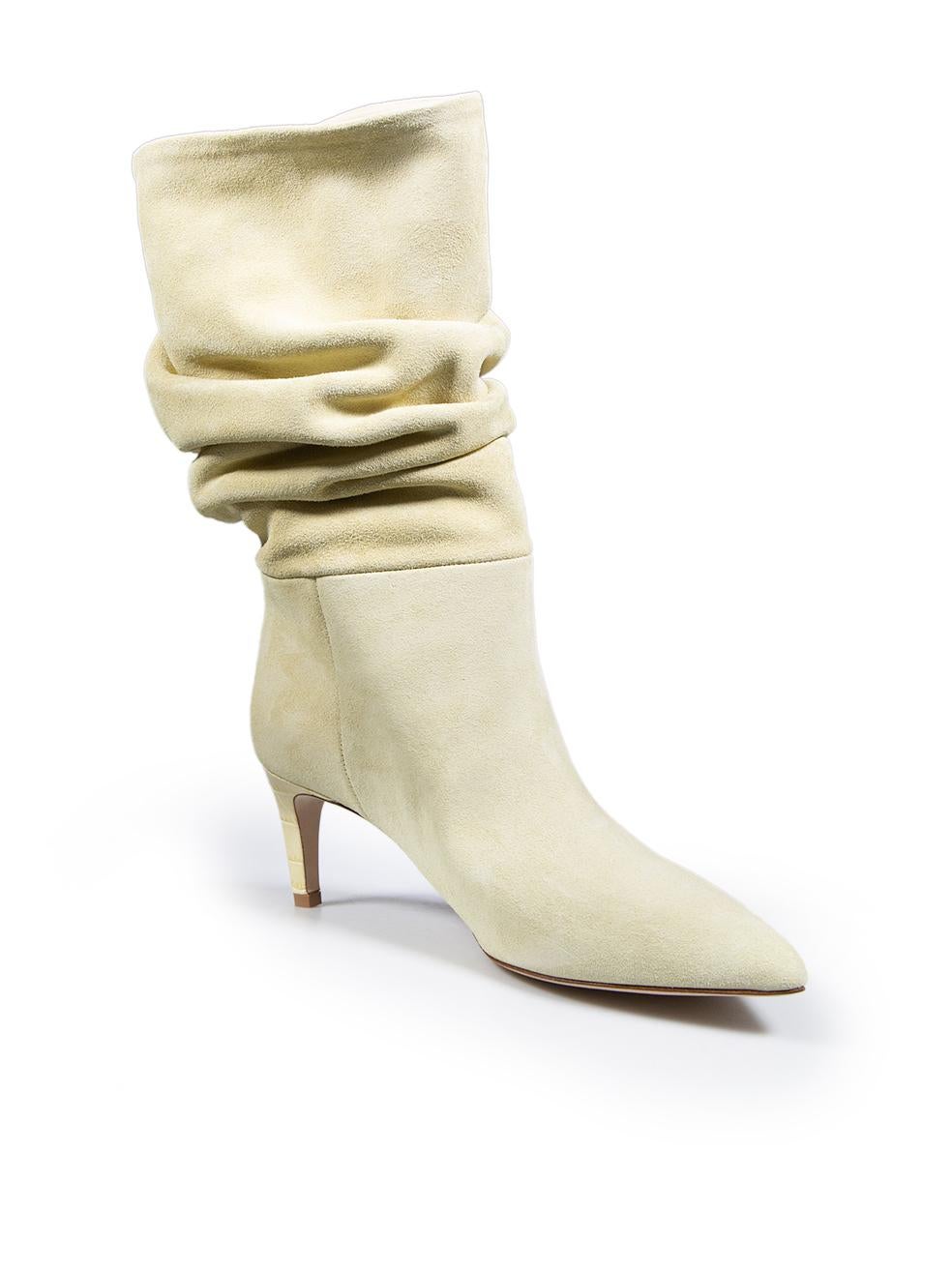 CONDITION is Never worn. No visible wear to boots is evident on this new Paris Texas designer resale item. This item comes with a dust bag and box.
 Details
 Yellow
 Suede
 Boots
 Mid calf
 Pointed toe
 Slouchy
 Kitten heels
 Mid heels
 Crocodile