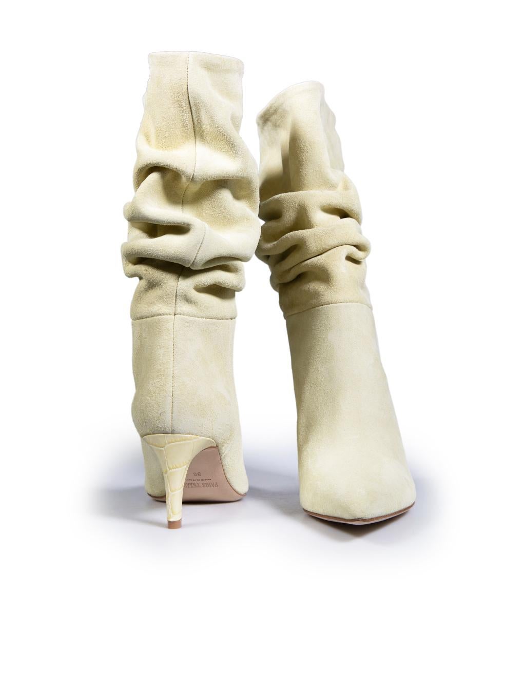 Beige Paris Texas Yellow Suede Pointed-Toe Slouchy Boots Size IT 36