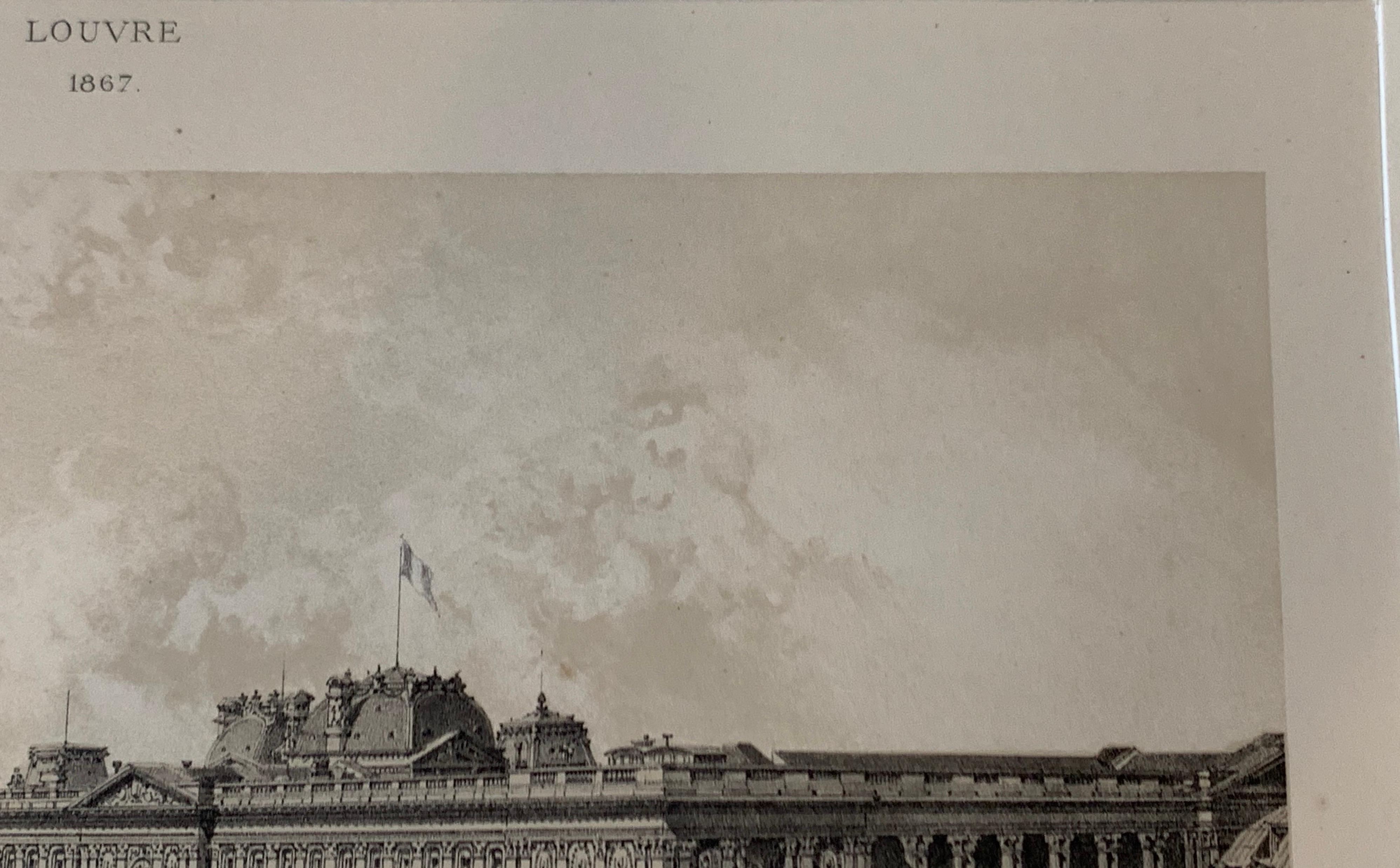 Français Paris - Le Louvre 1867 - Lithographie ancienne - Impression Ciceri Paper Hoffbauer en vente